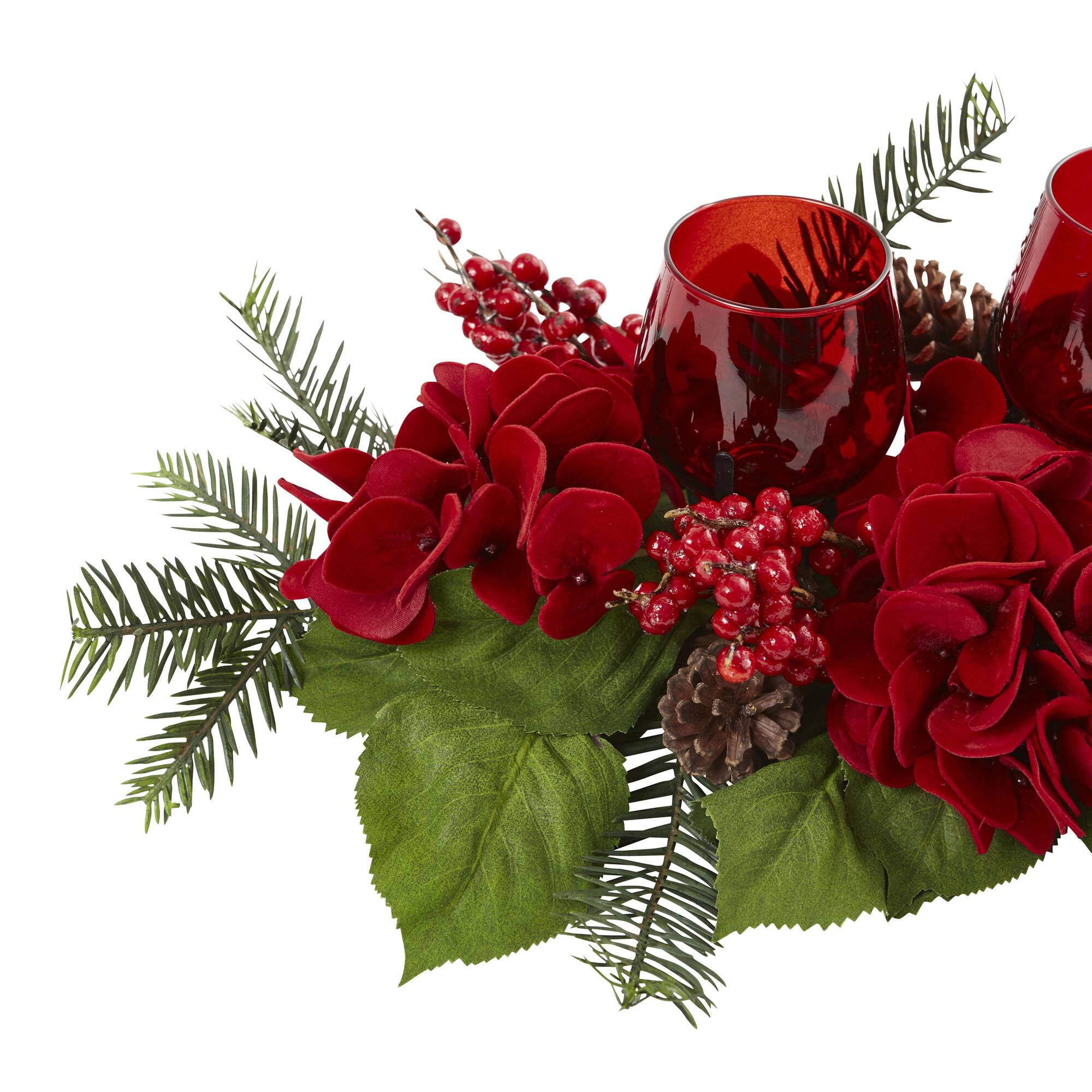 4" Triple Red Hydrangea Candelabrum Centerpiece