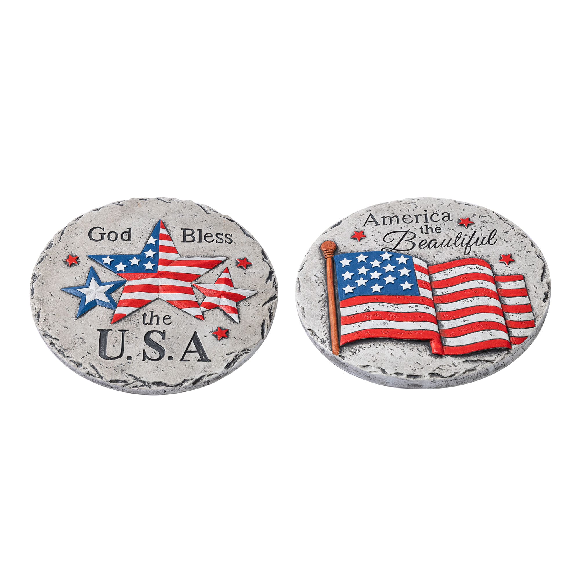 Glitzhome® 10" Set of 2 Patriotic Americana Cement Flag and Stars Stepping Stones