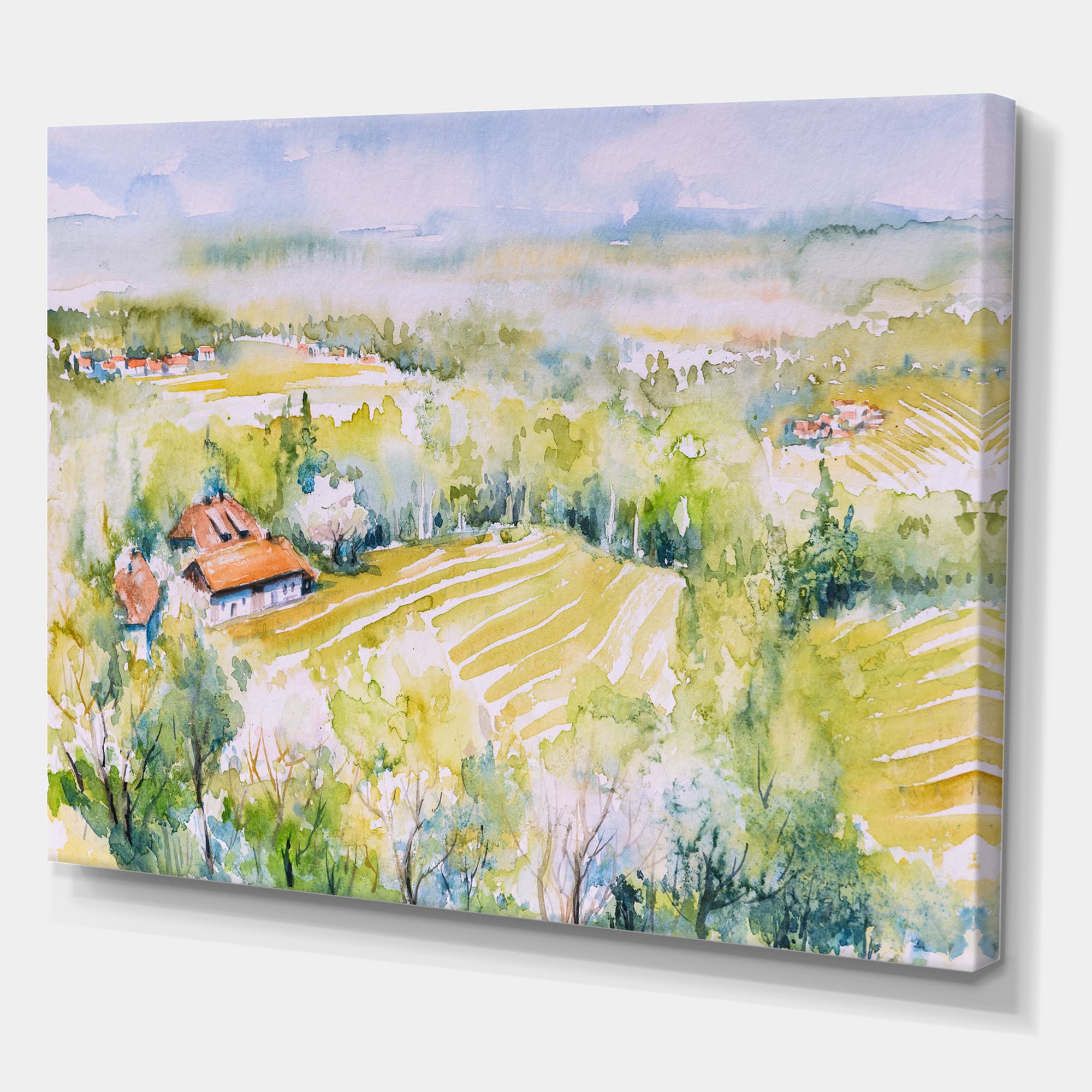 Designart - Blossoming Green Fields In Countryside - Country Canvas Wall Art Print