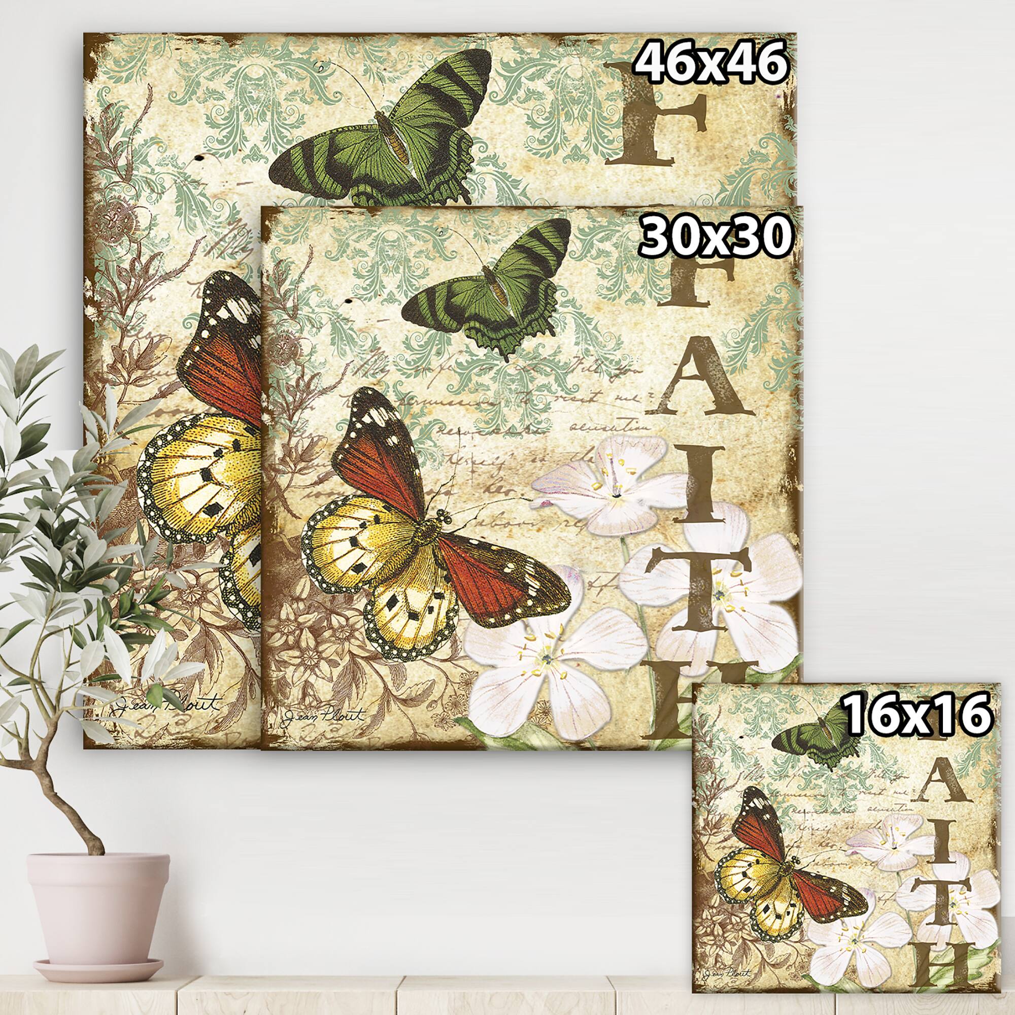 Designart - Inspirational Butterflies Faith