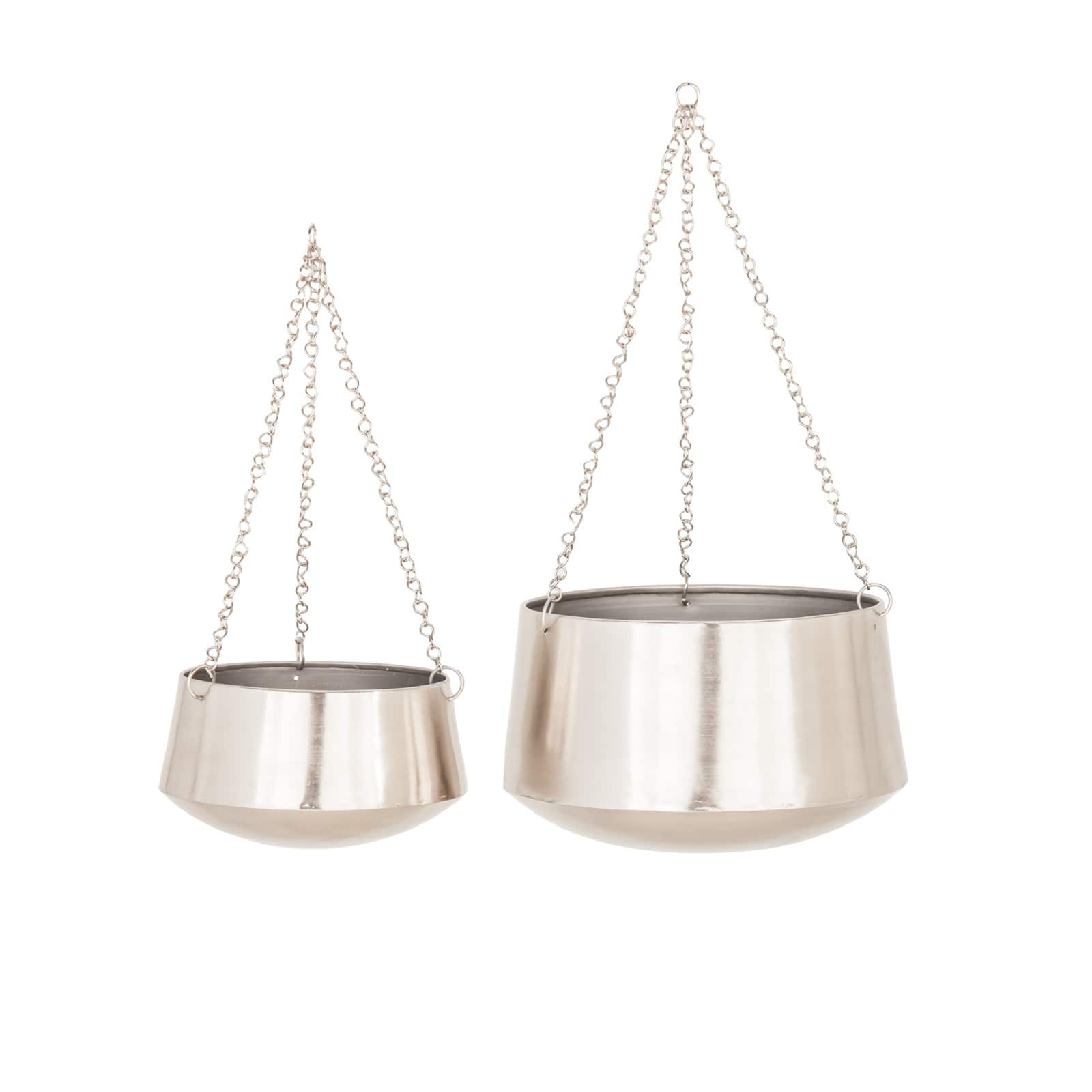 Silver Metal Glam Planter Set