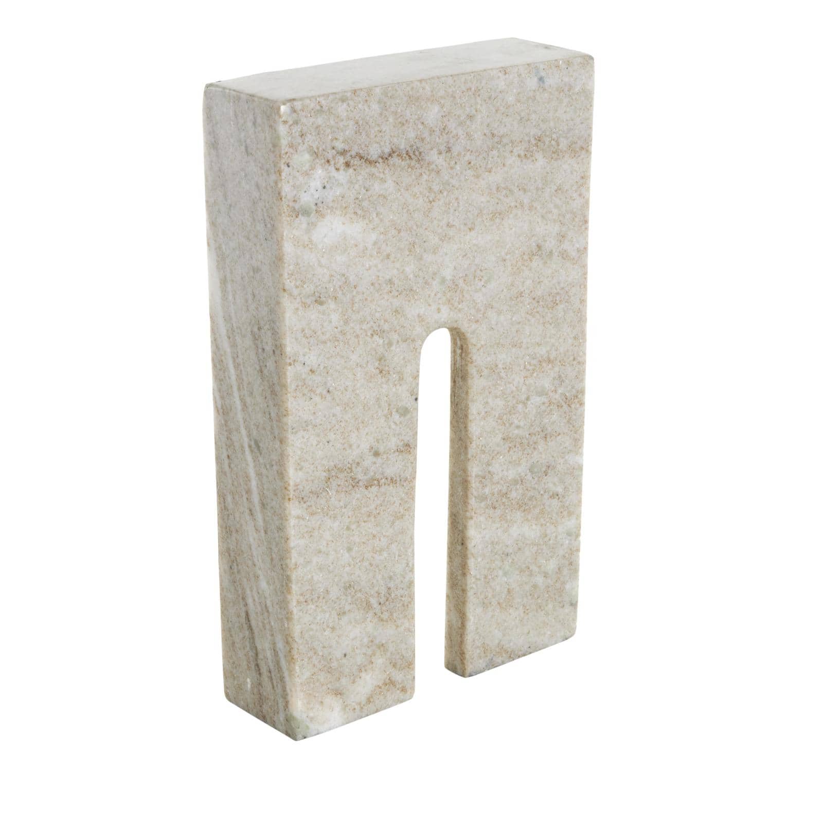 10.75" White & Beige Marble Geometric Rectangular Sculpture with Arched Groove Interior