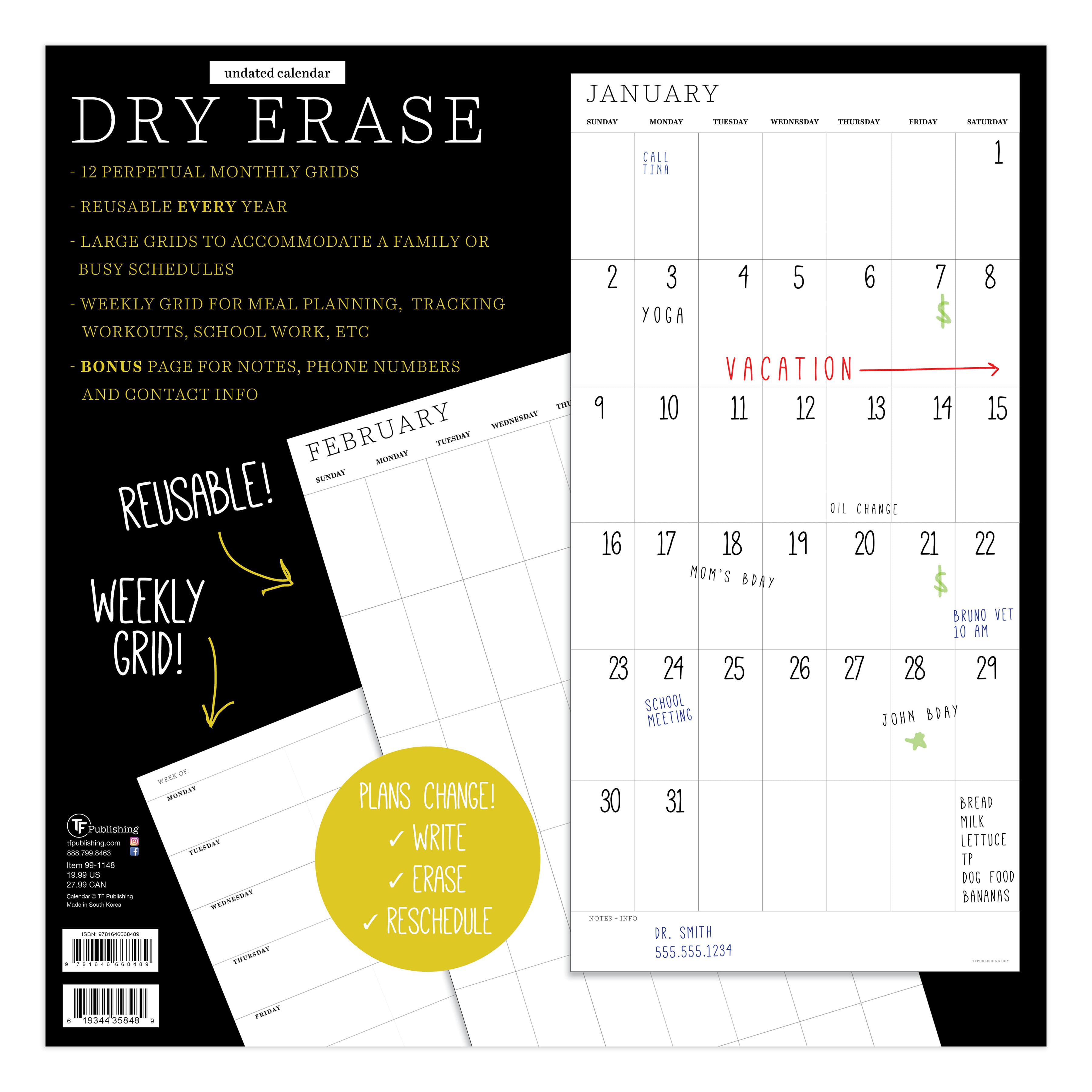 TF Publishing Undated 12" x 12" Dry Erase Vertical Wall Calendar