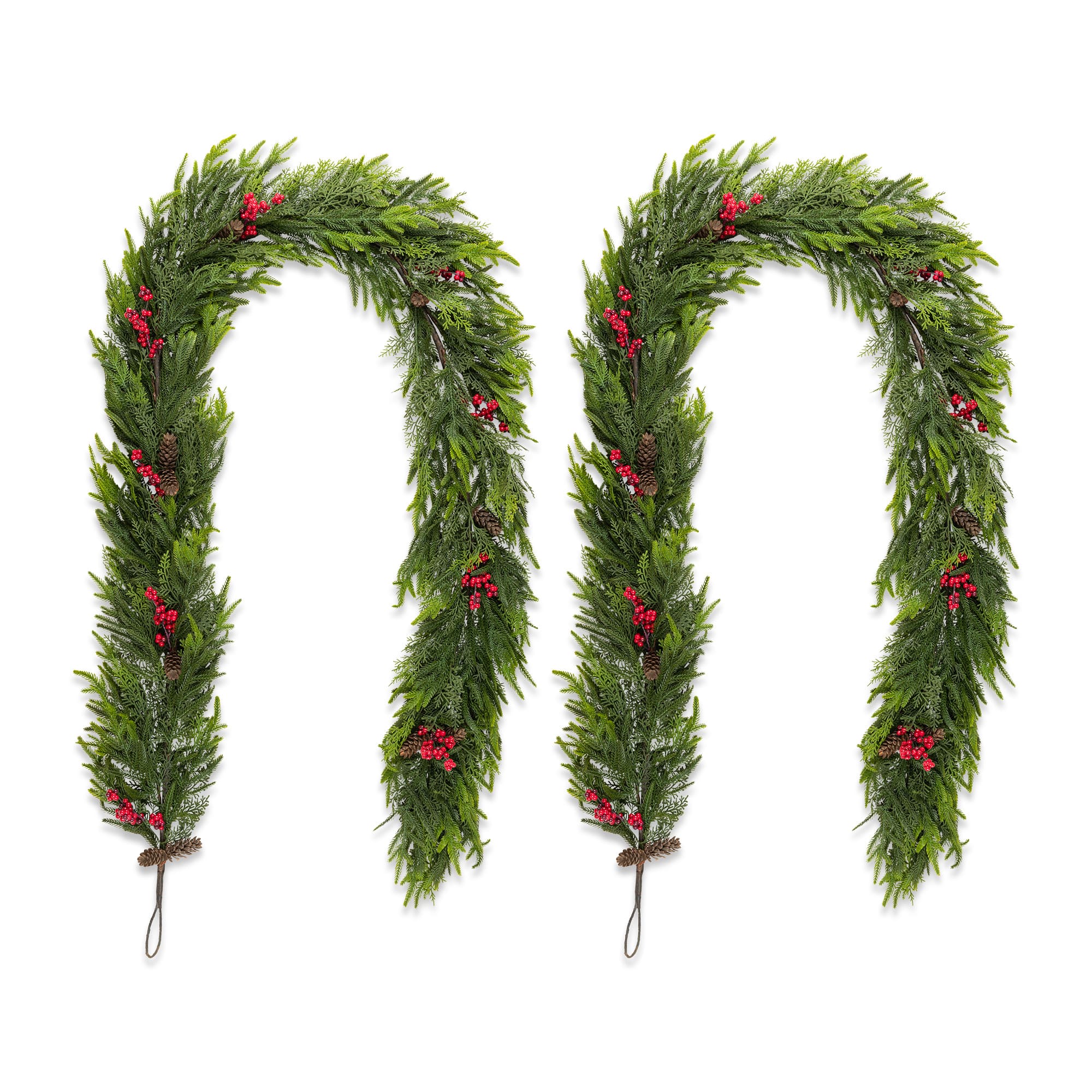 Glitzhome® 9ft. Christmas PE Dripping Garland with Pinecones and Red Berries, Set of 2