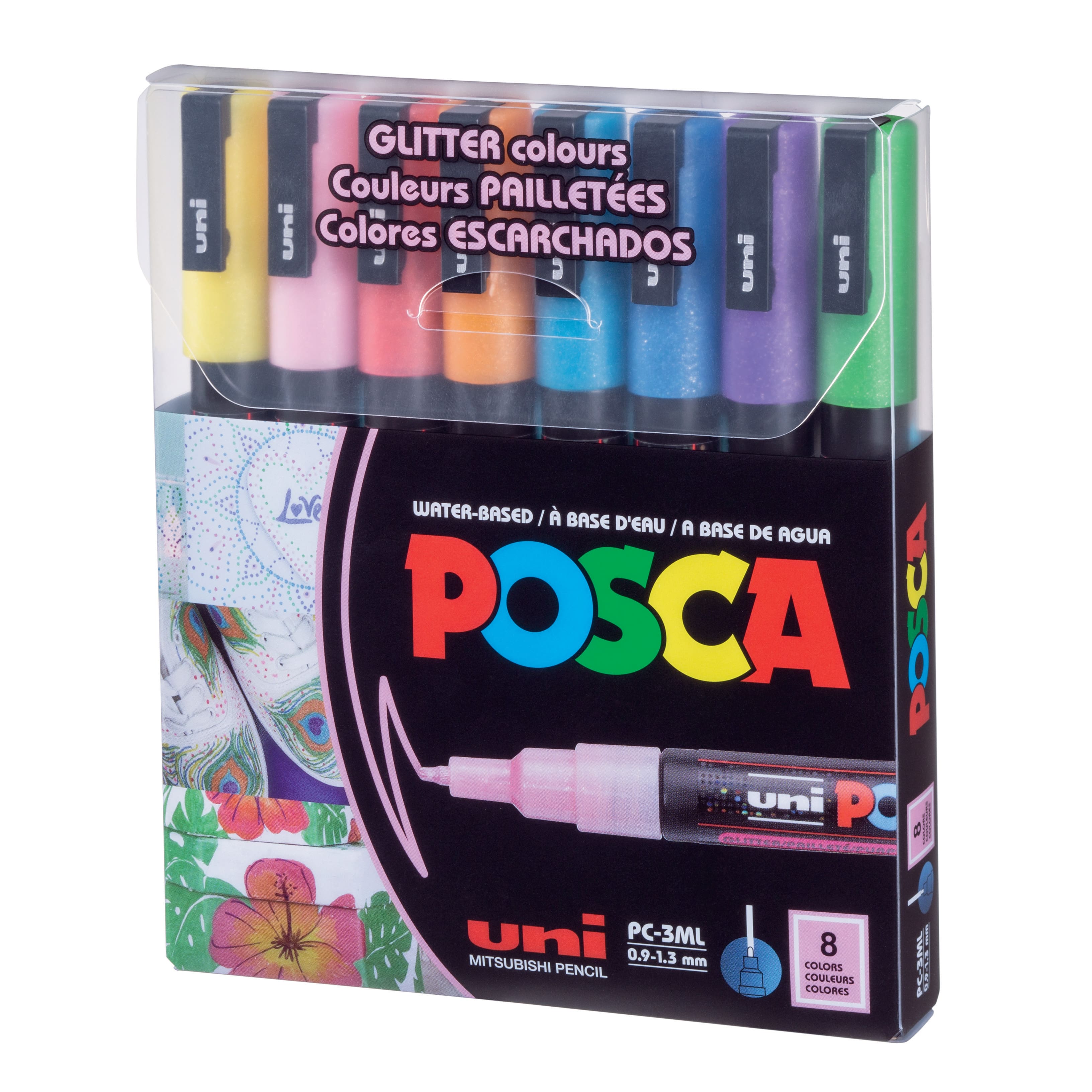 Uni POSCA PC-3M 8 Color Fine Tip Glitter Paint Marker Set