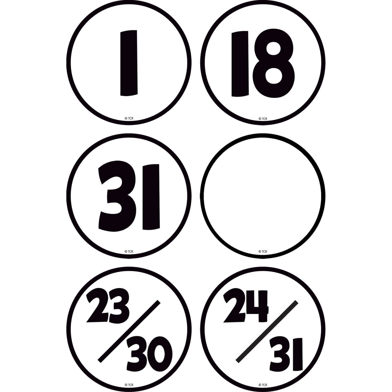 Teacher Created Resources Black & White Calendar Days, 6 Packs of 36