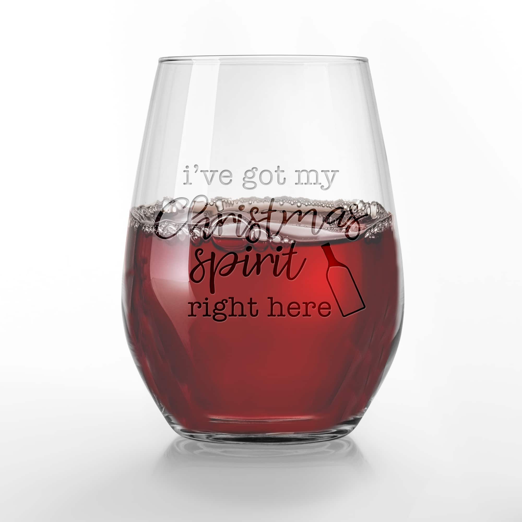 Christmas Spirit 15oz. Engraved Stemless Wine Glass