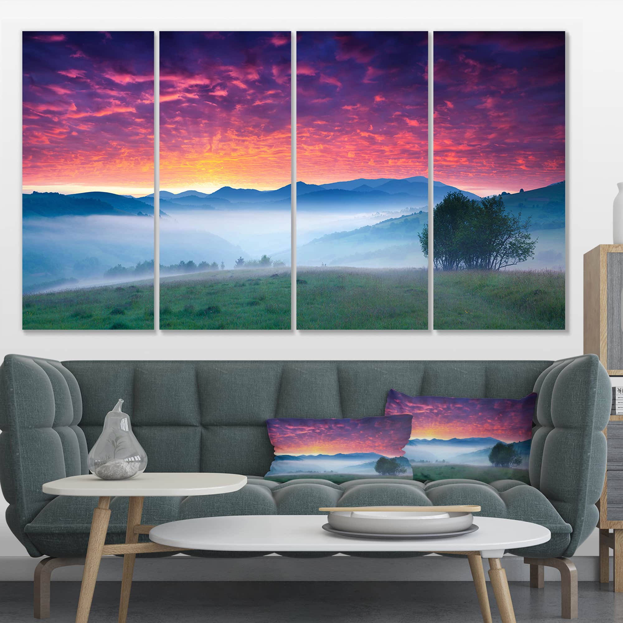 Designart - Blood Red Sky and Green Grass