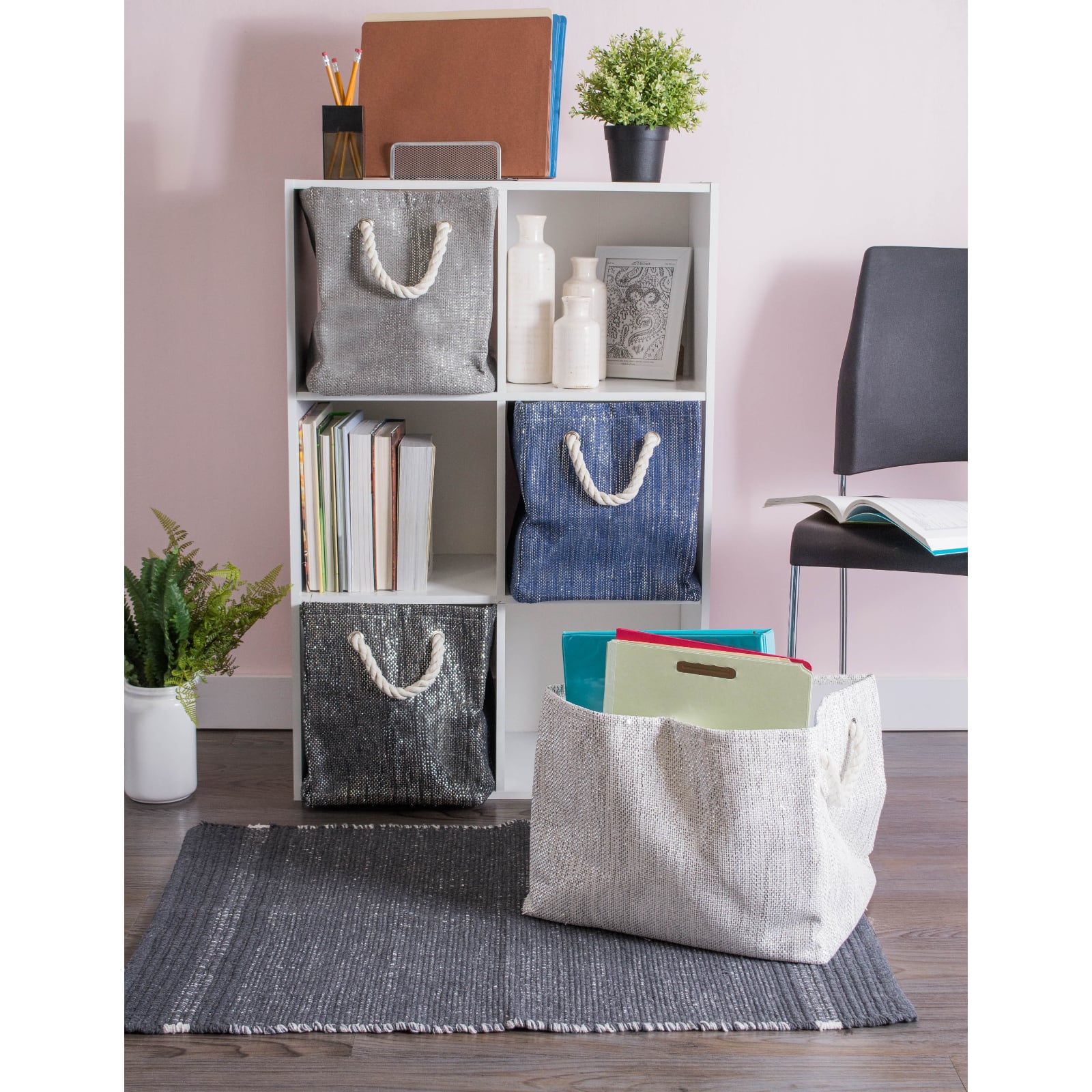 DII® 9" Lurex Gray & Silver Rectangle Paper Bin