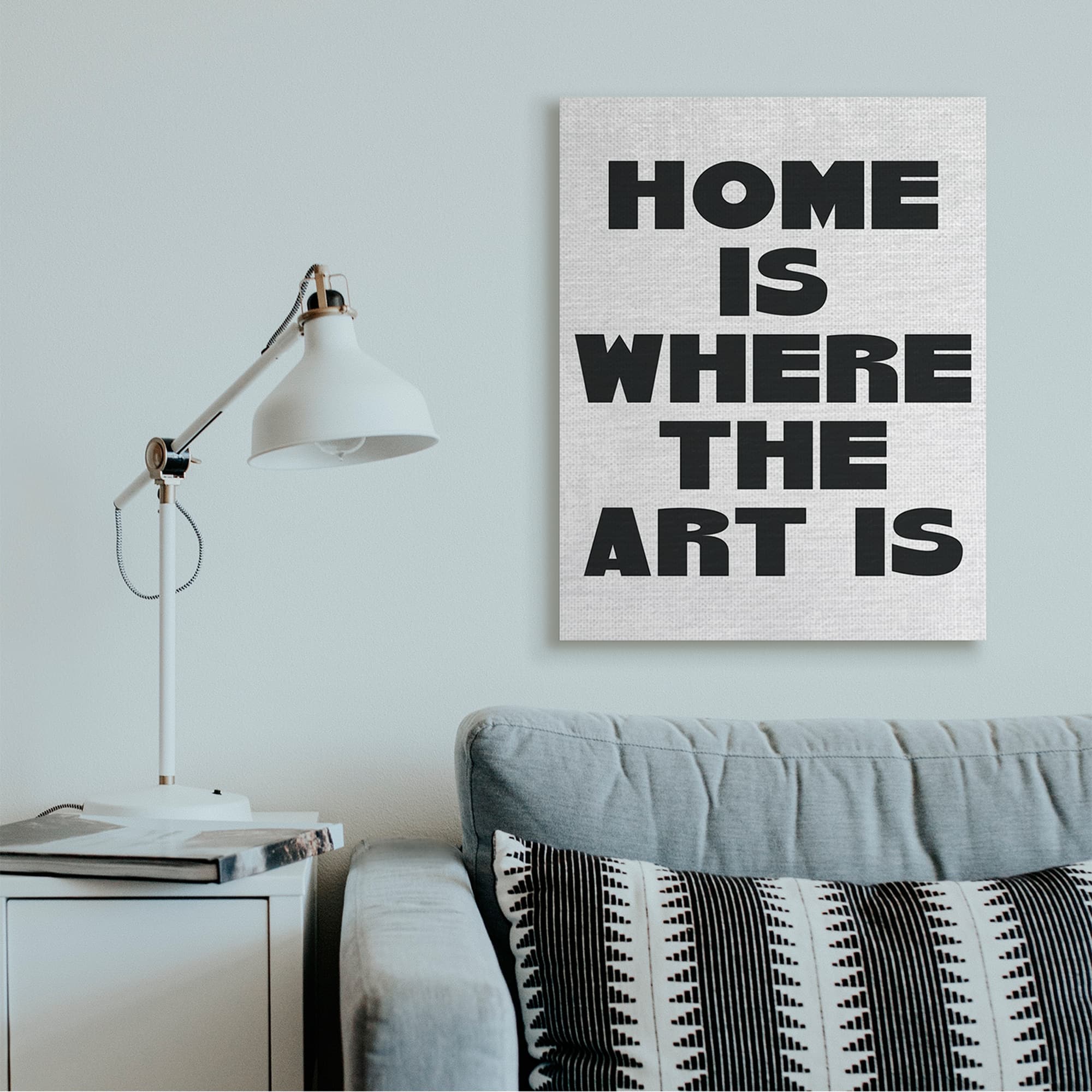 Stupell Industries Home Is Where Art Is Phrase Minimal Black White Canvas Wall Art