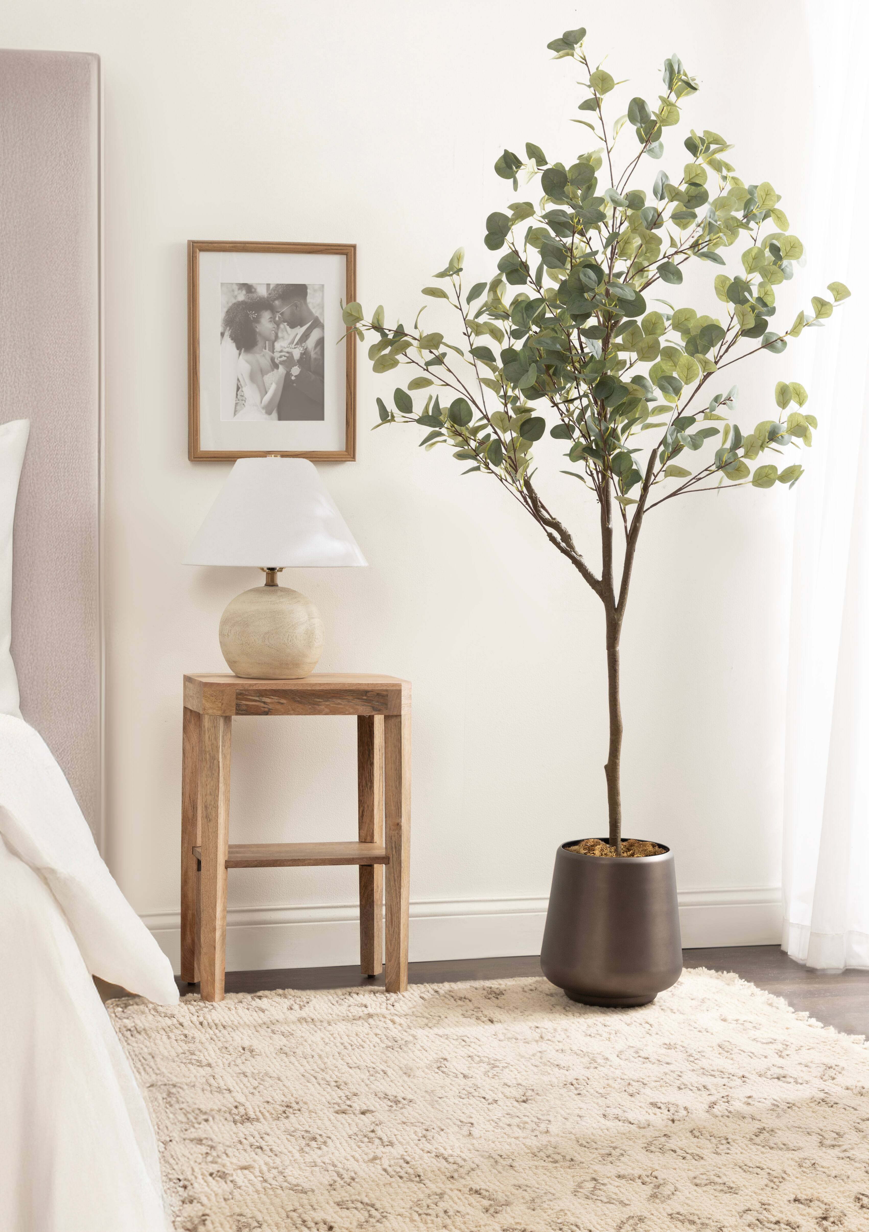 Kate and Laurel 6ft. Eudora Faux Eucalyptus Tree with Round Metal Planter