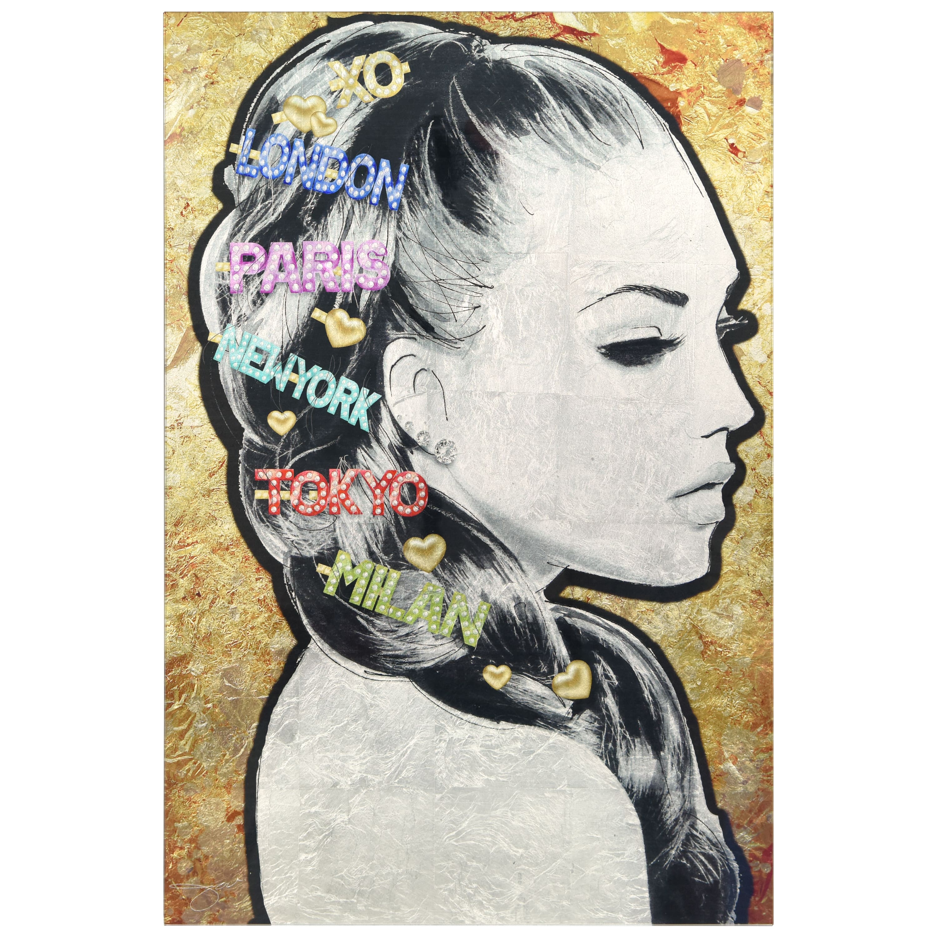Empire Art Direct Silver Leaf Vetro de Arte 36" x 24" City Clips Frameless Printed Tempered Glass Wall Art