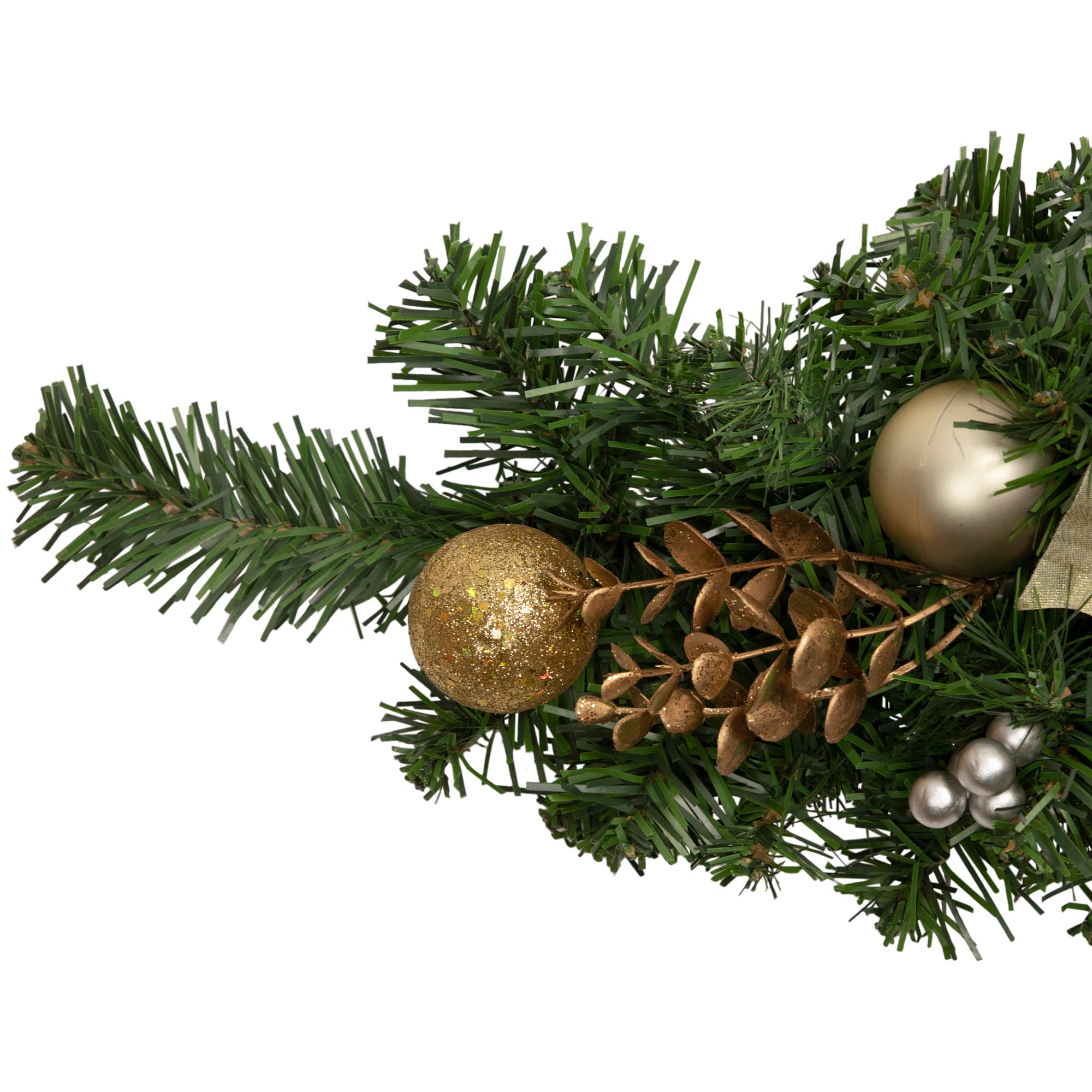 30" Unlit Poinsettia, Pine Cone & Ball Swag, Gold