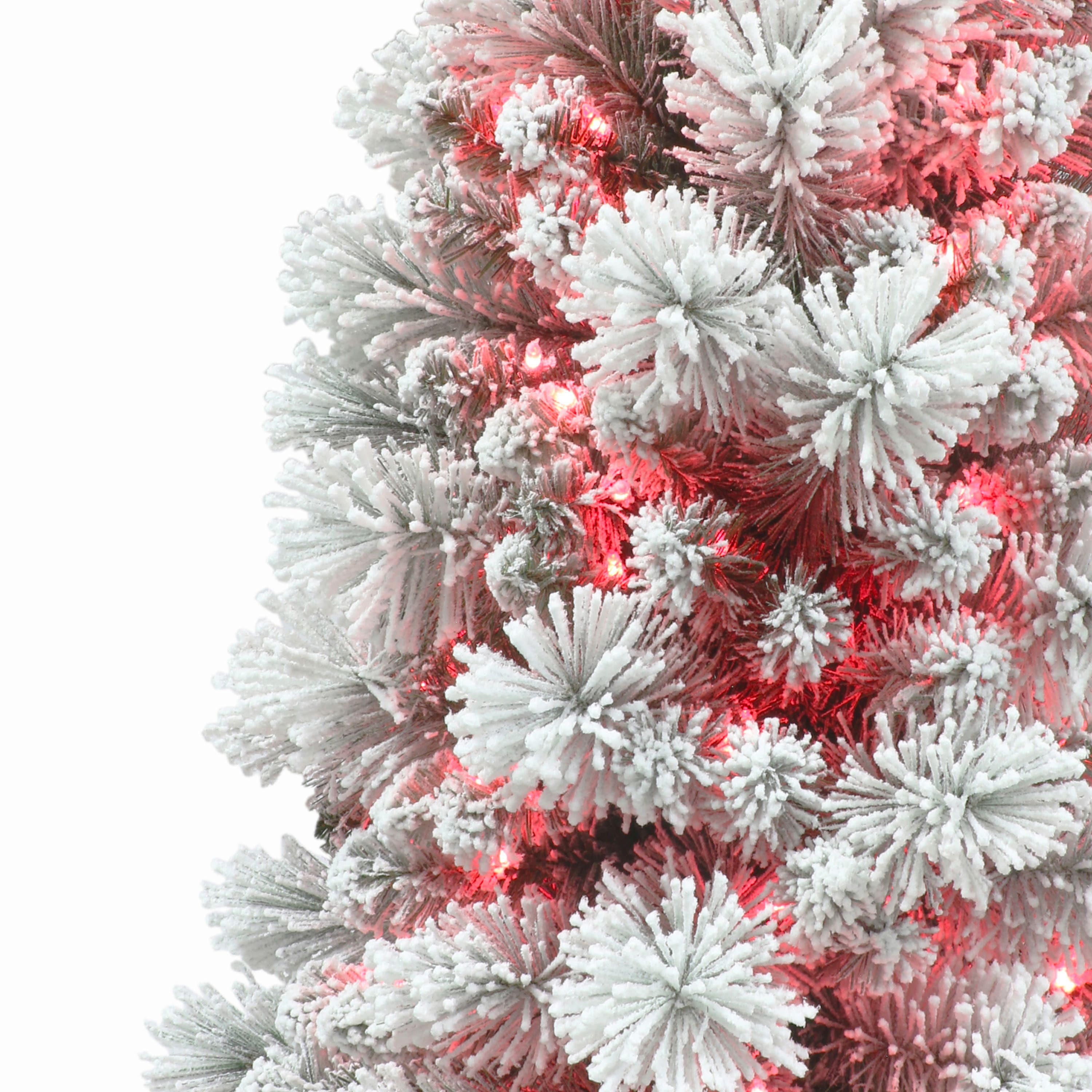 7.5ft. Pre-Lit Flocked Portland Pine Artificial Pencil Christmas Tree, Pink Lights