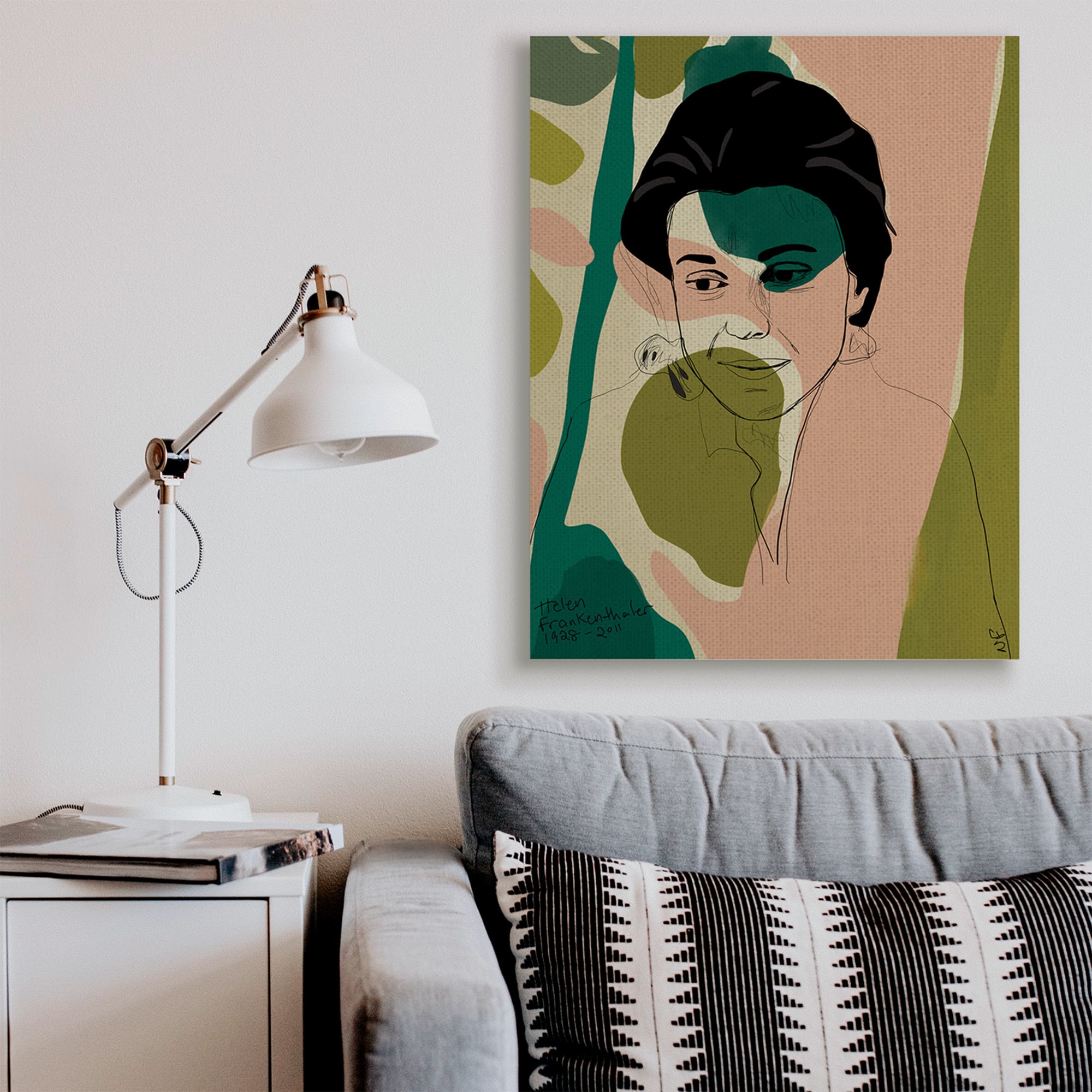 Stupell Industries Frankenthaler Painter Portrait Abstract Green Shapes Canvas Wall Art