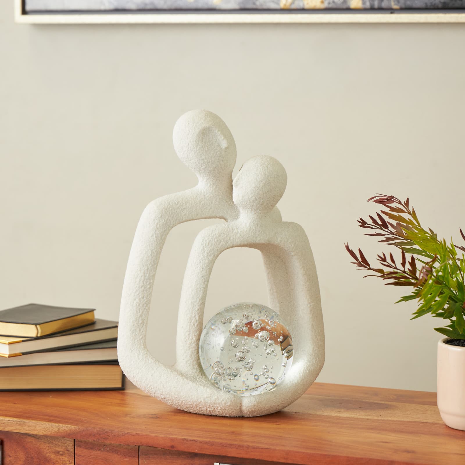 15" White & Clear Glass Bubble Abstract People Polystone Decorative Sculpture