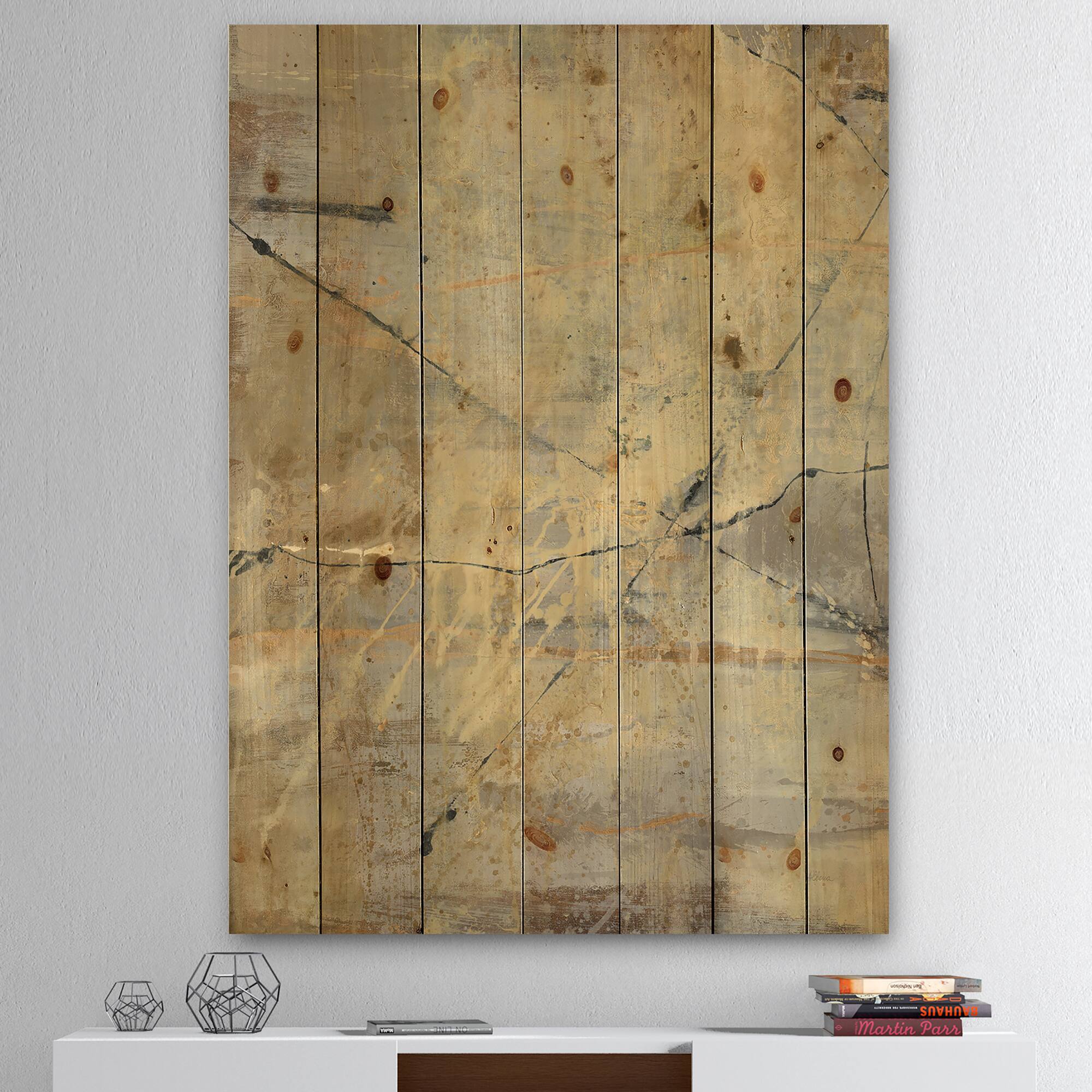 Designart - Geometric Cream Block III - Modern Glam Print on Natural Pine Wood