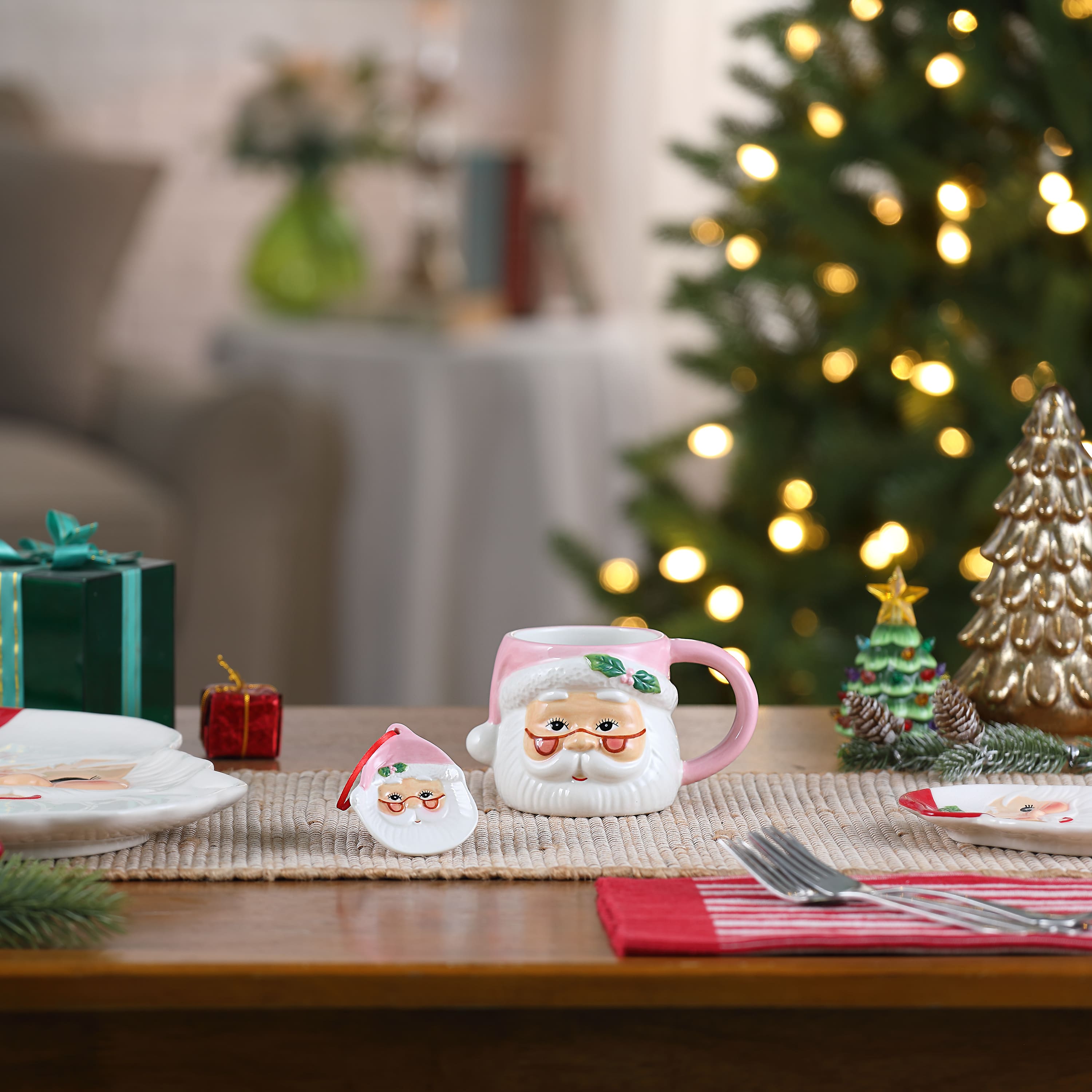 Mr. Christmas 16oz. Ceramic Santa Mug & Ornament Set