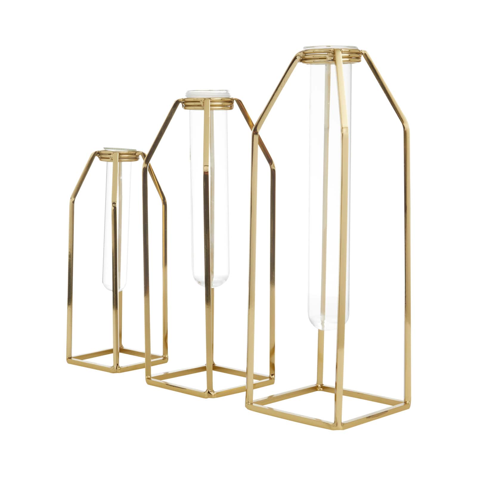 CosmoLiving by Cosmopolitan Set of 3 Gold Stainless Steel Glam Vase, 13" x 5" x 5"