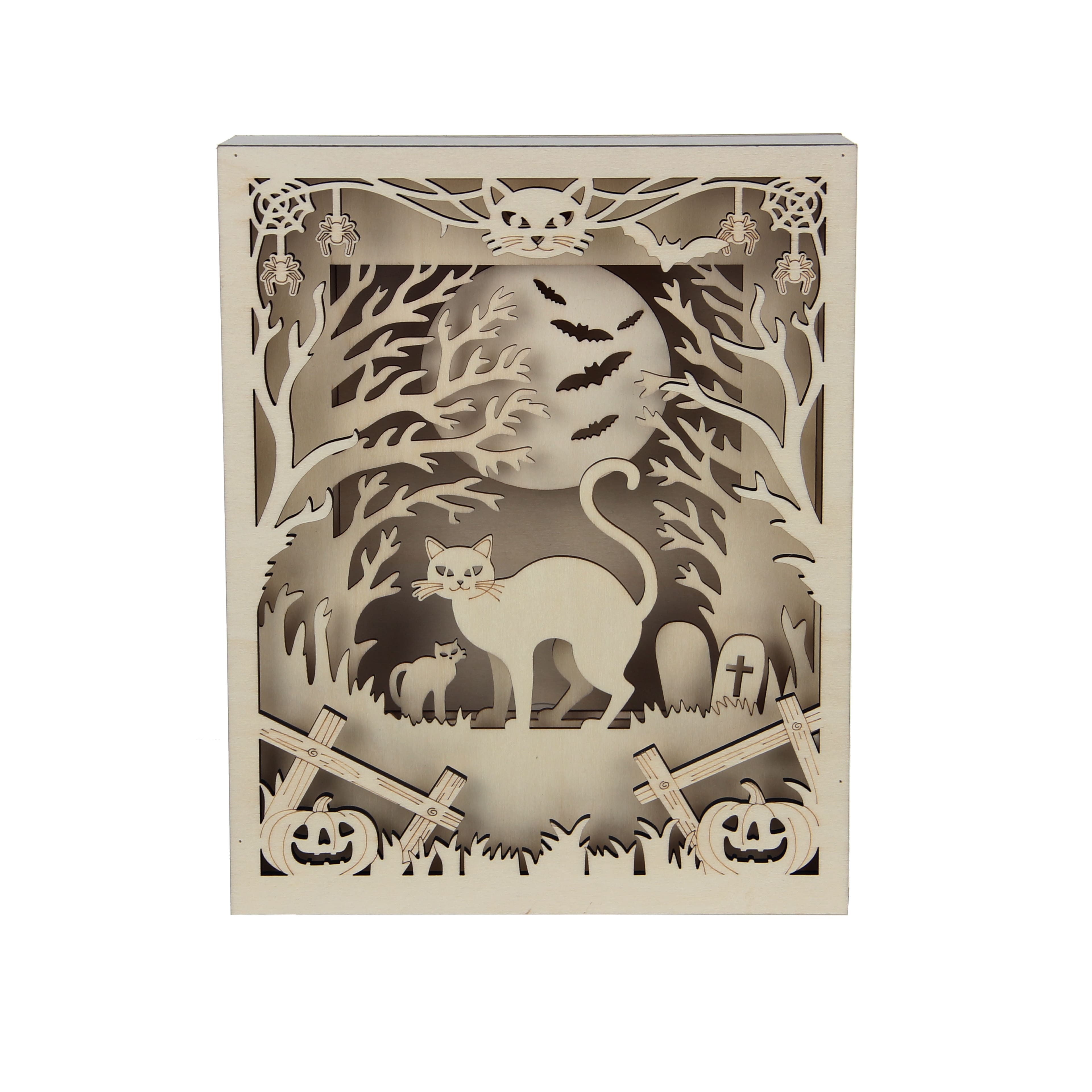 Michaels, 8.75" Full Moon Cat Shadow Box DIY LED Wood Décor by Make Market® – Category: DIY Wood & Ceramic Crafts