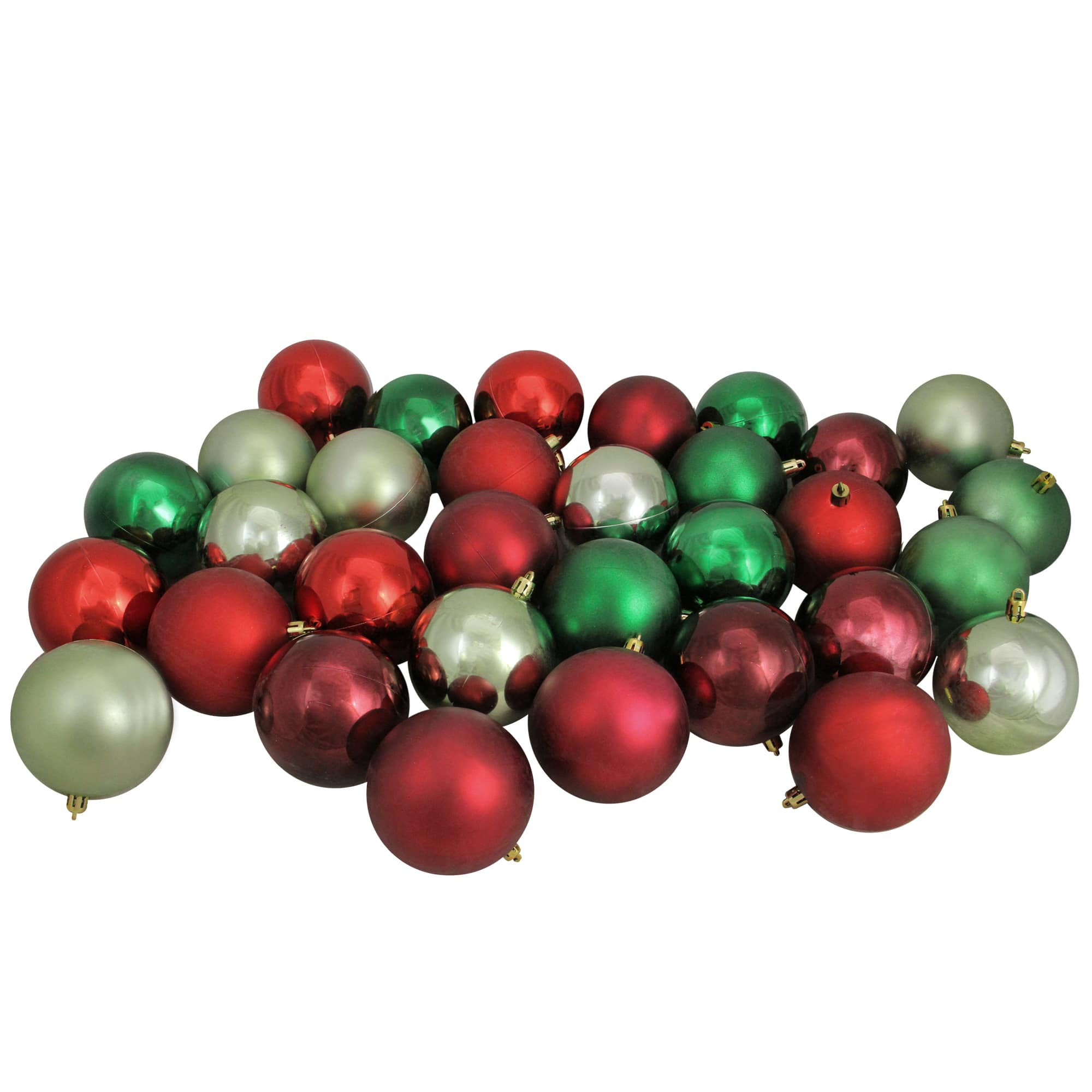 32ct. 3.25" Red & Green Shatterproof Plastic Ball Ornaments