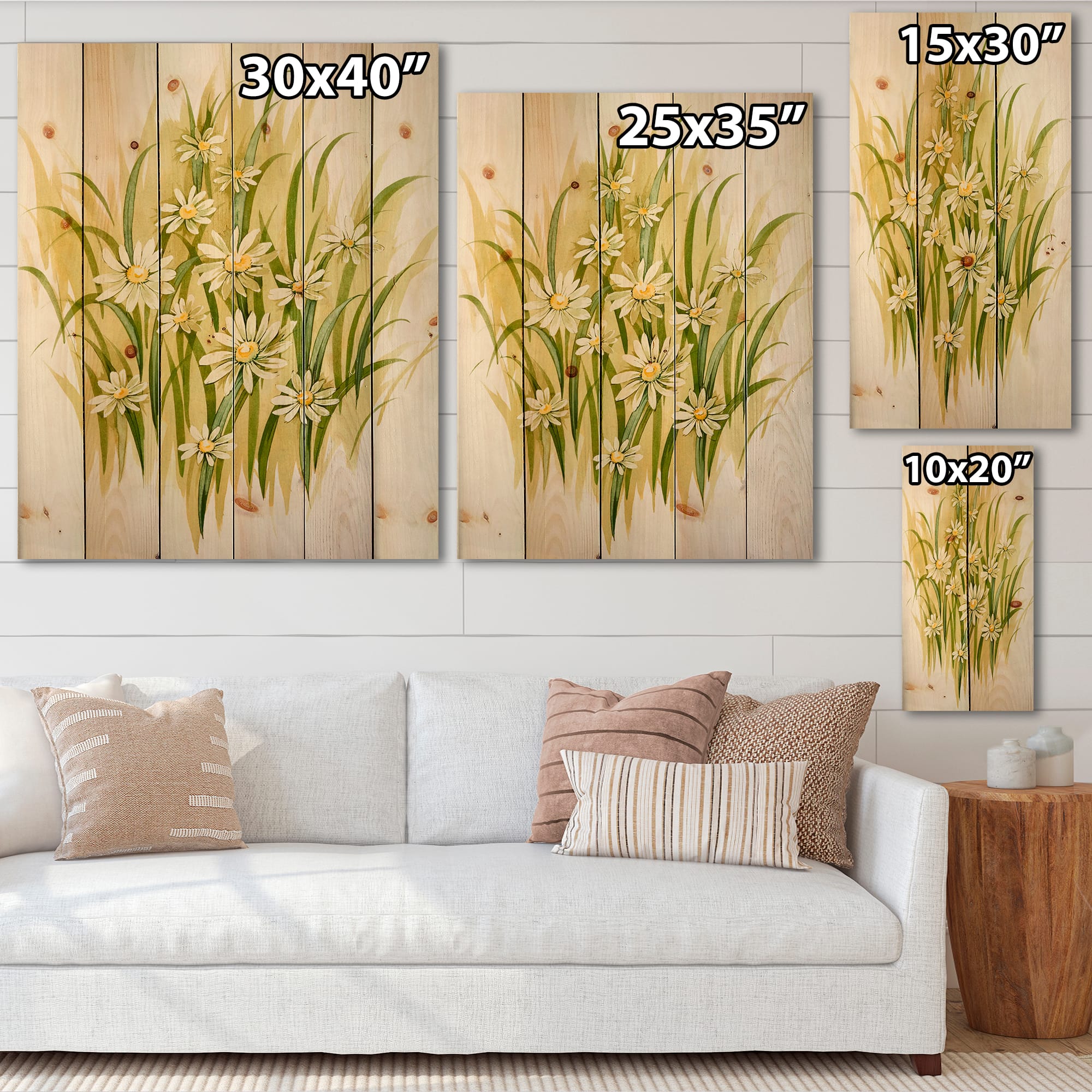 Designart - White Meadow Flowers - Traditional Print on Natural Pine Wood