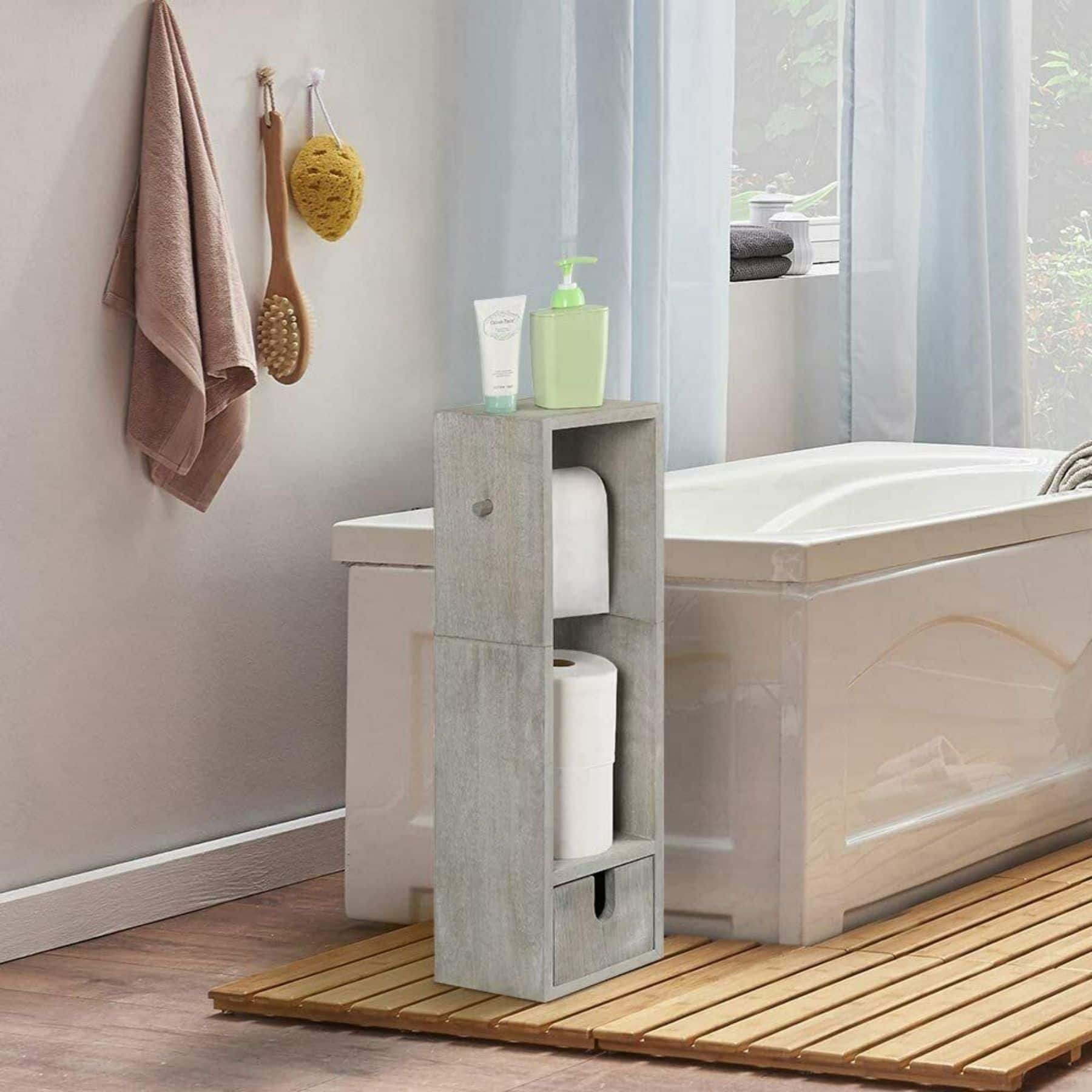 Rustic Gray Freestanding Wood Toilet Paper Holder