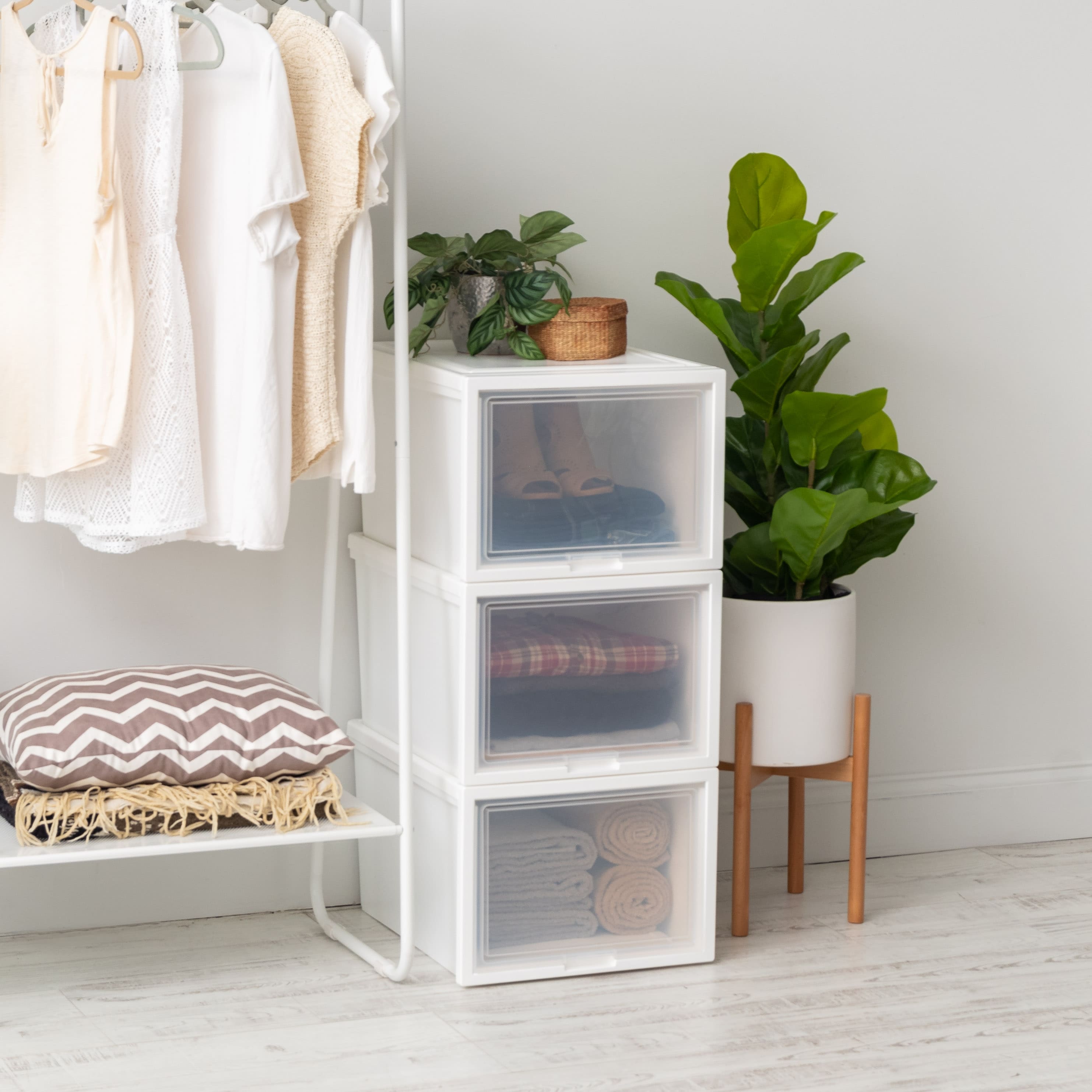 Iris® White Deep Box Chest With Sliding Door, 3 Pack