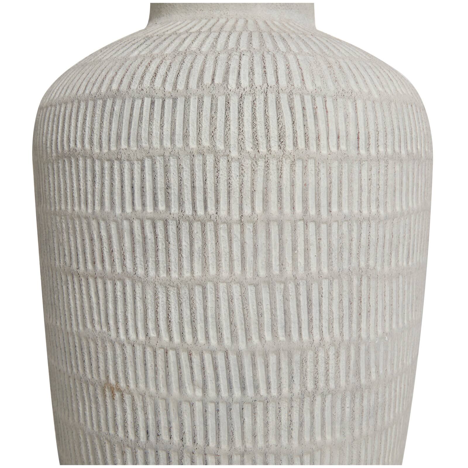 Cream Ceramic Textured Vase with Linear Pattern