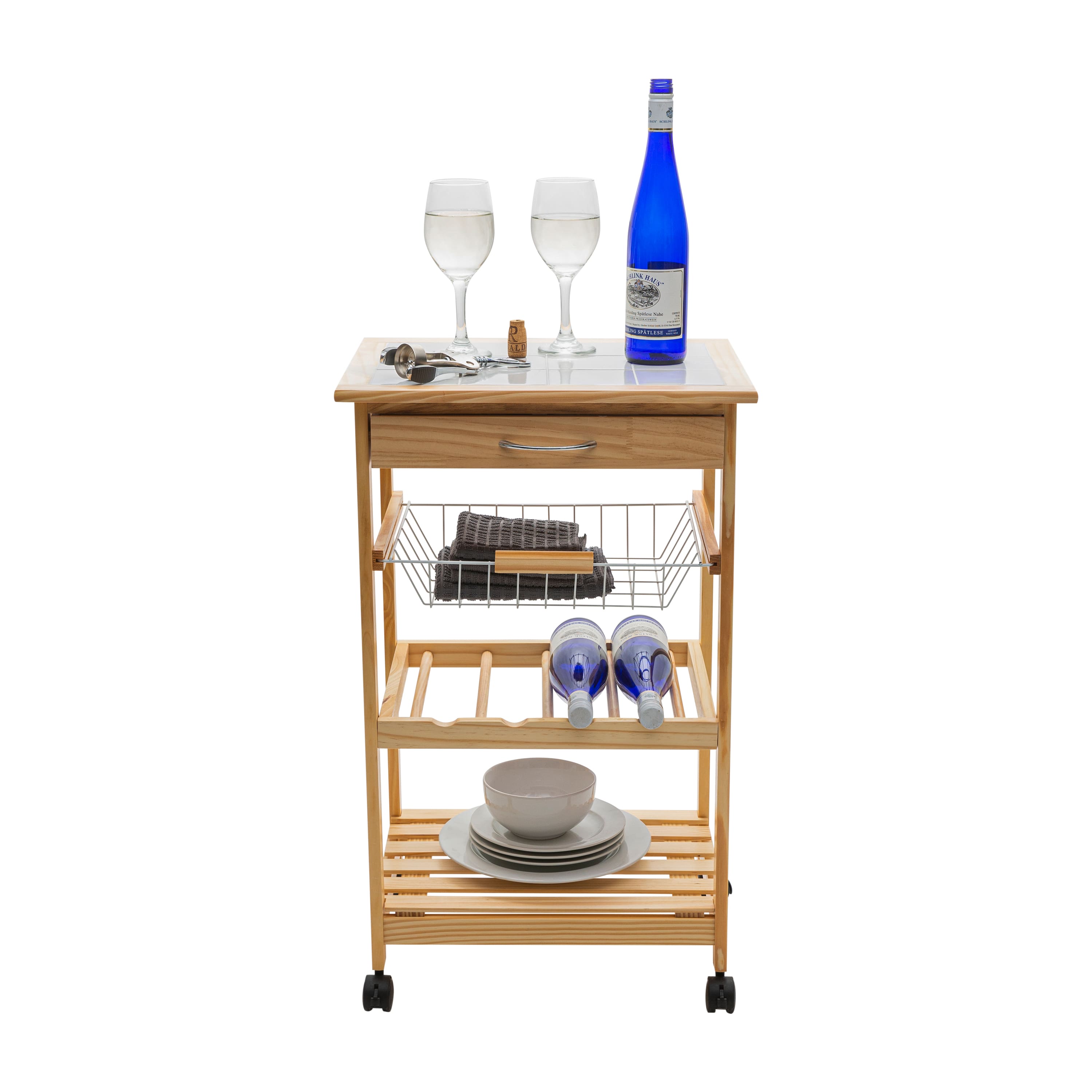 Organize It All Rolling Kitchen Cart with Ceramic Countertop