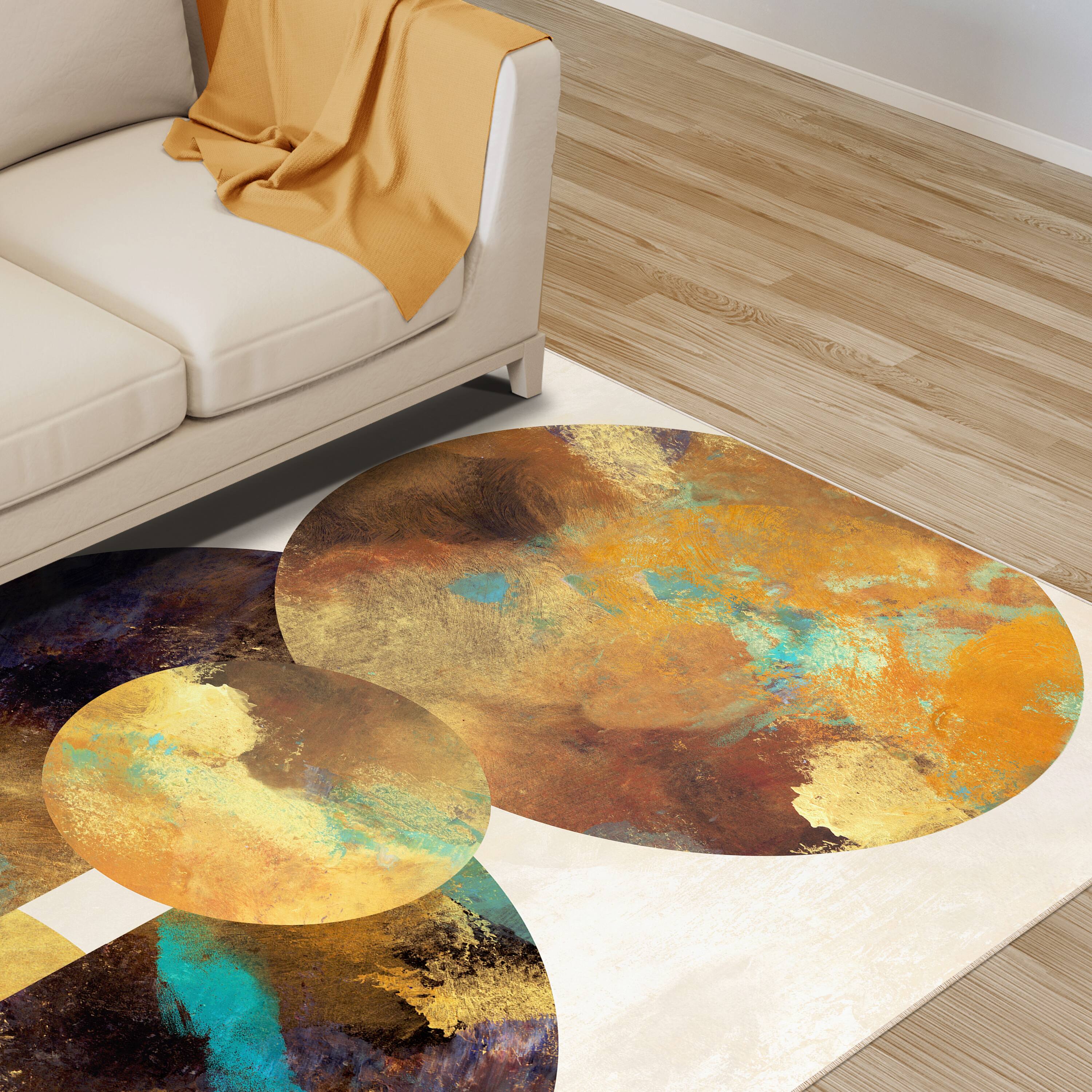 Empire Art Direct 5ft. x 7.5ft. Patina Plates I B Tapis D'Art Washable Geometric Area Rug