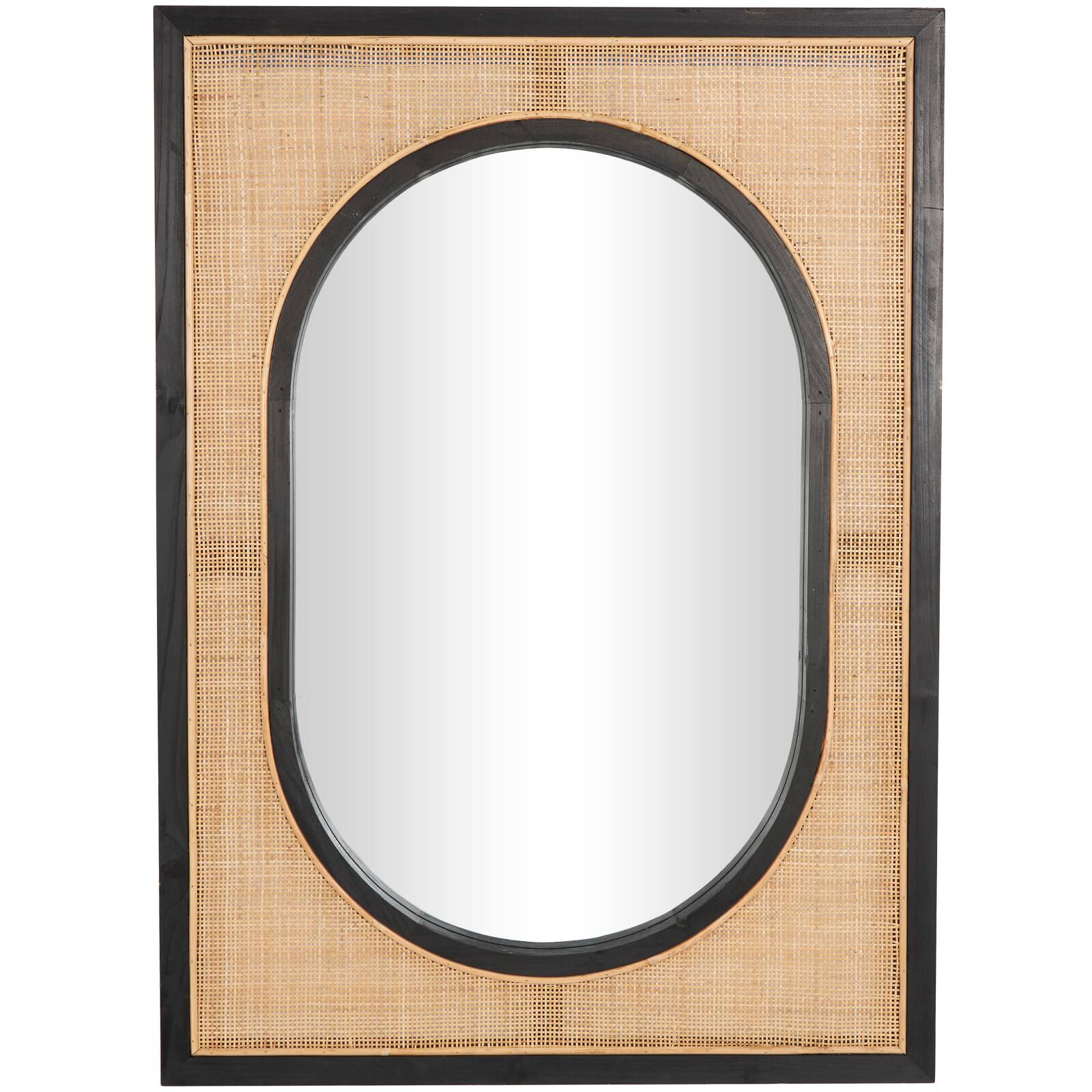 42" Brown Rattan Wall Mirror with Black Accent Frame