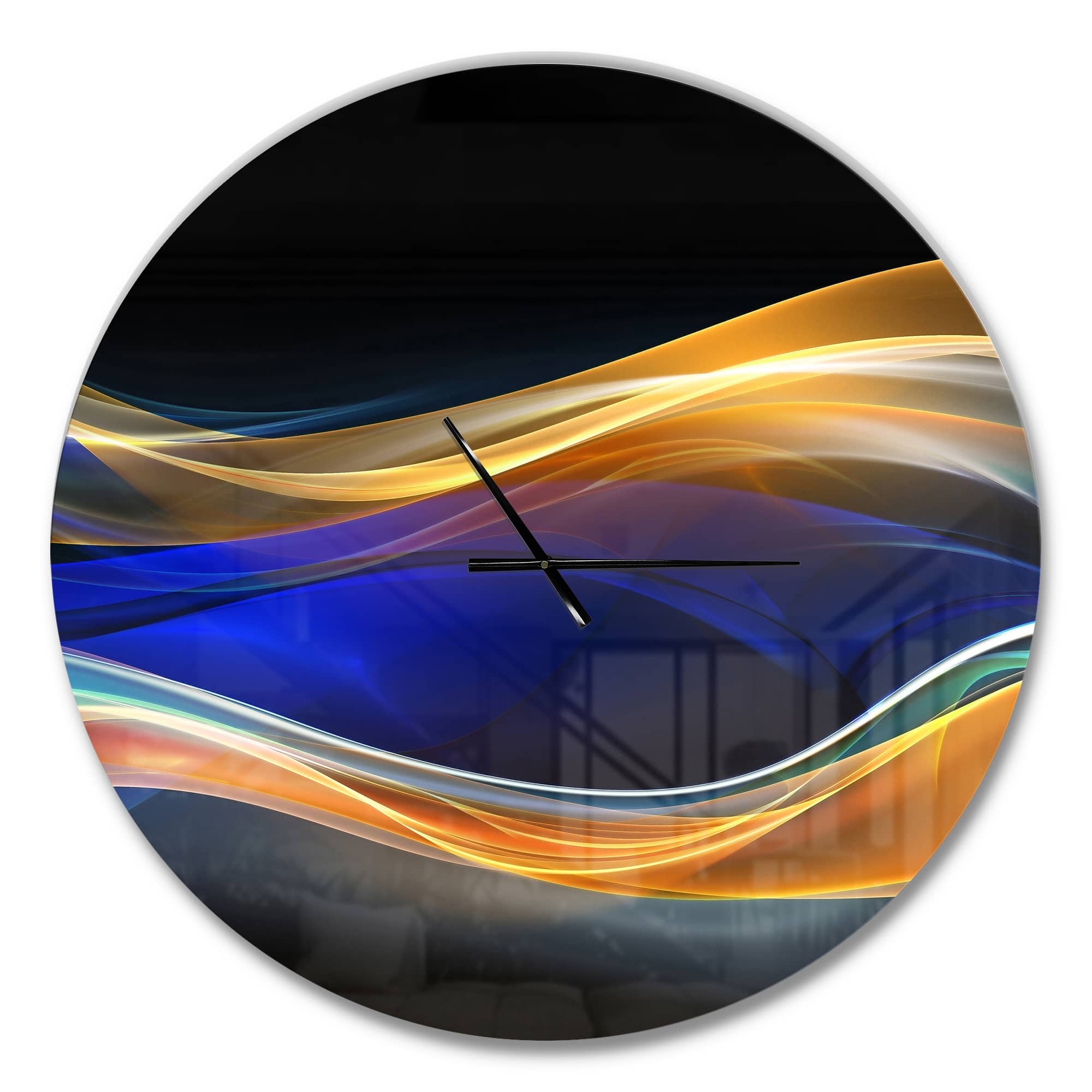 Designart 3D Gold & Blue Wave Design Modern Wall Clock