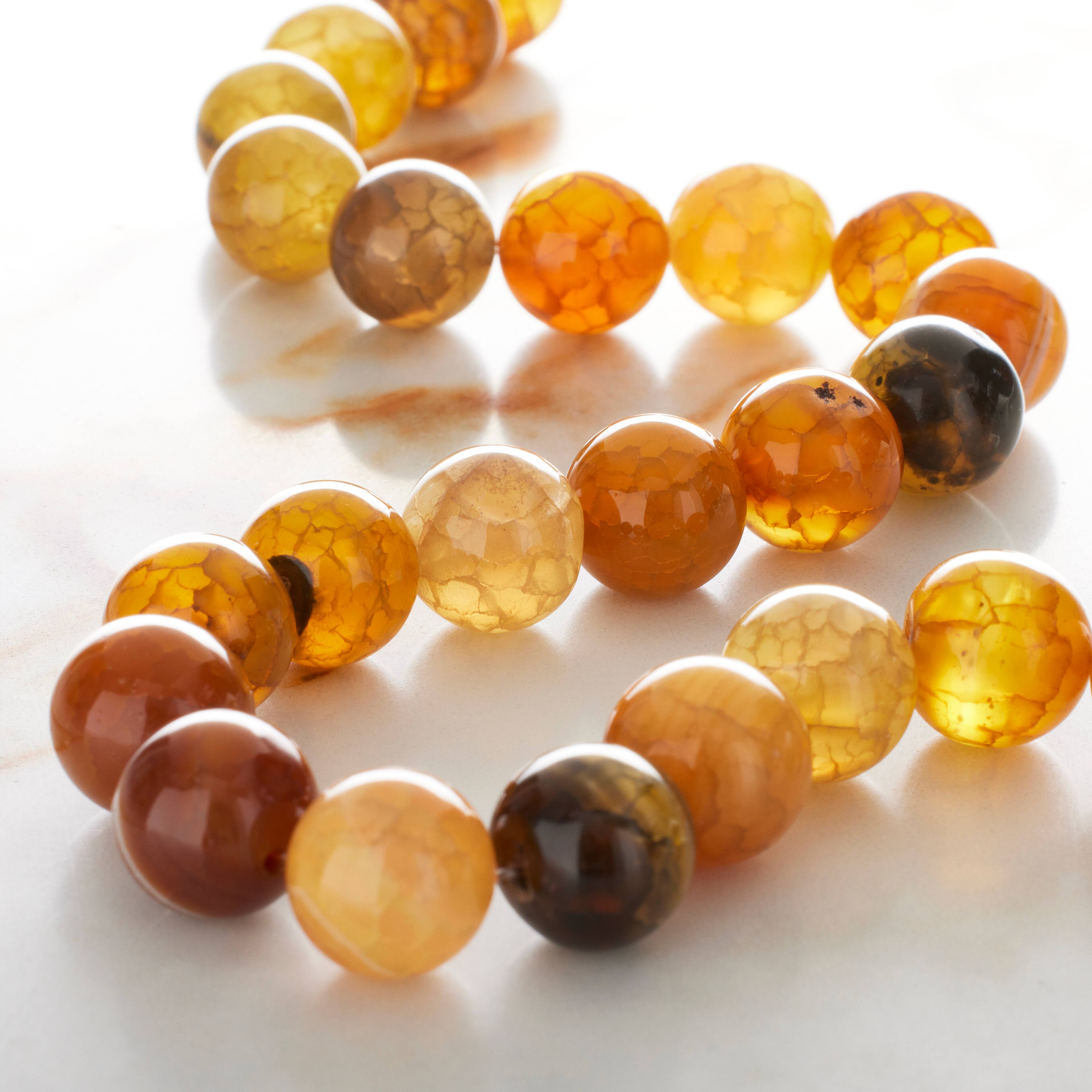 12 Pack: Yellow Crackled Agate Round Beads by Bead Landing