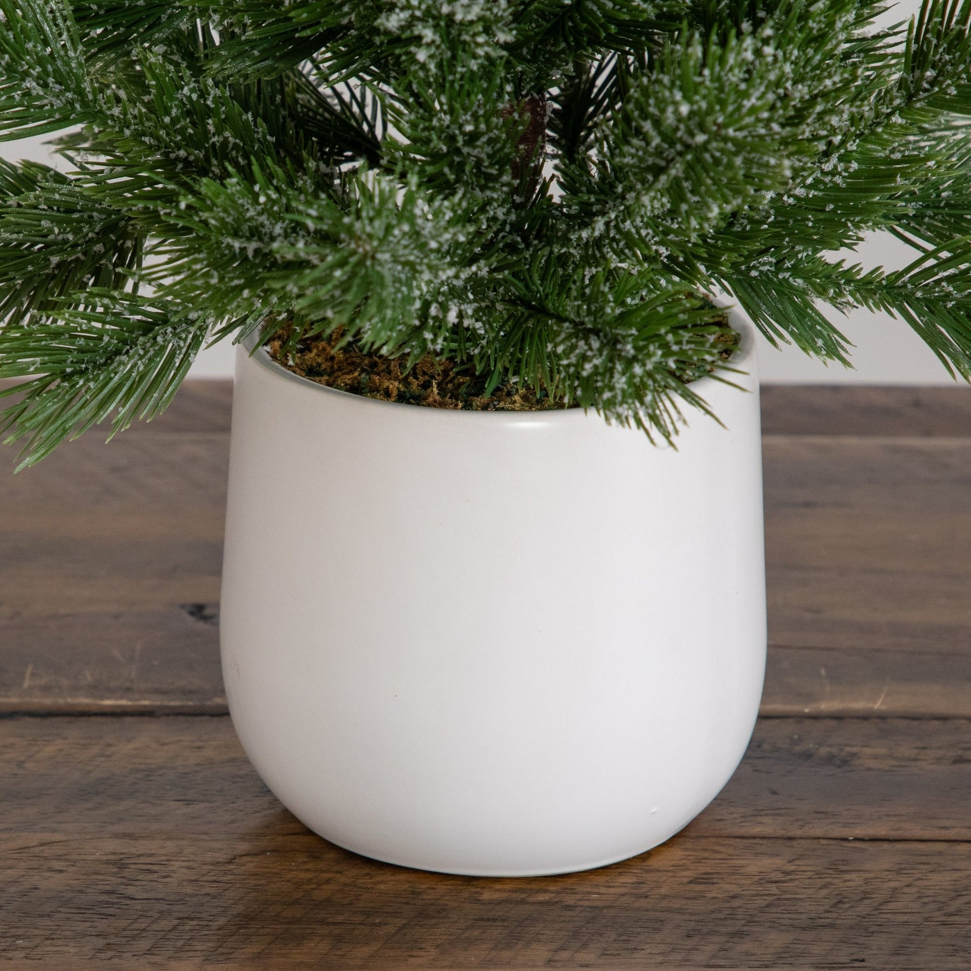 Nearly Natural 22" Artificial Frosted Christmas Tree in White Ceramic Planter
