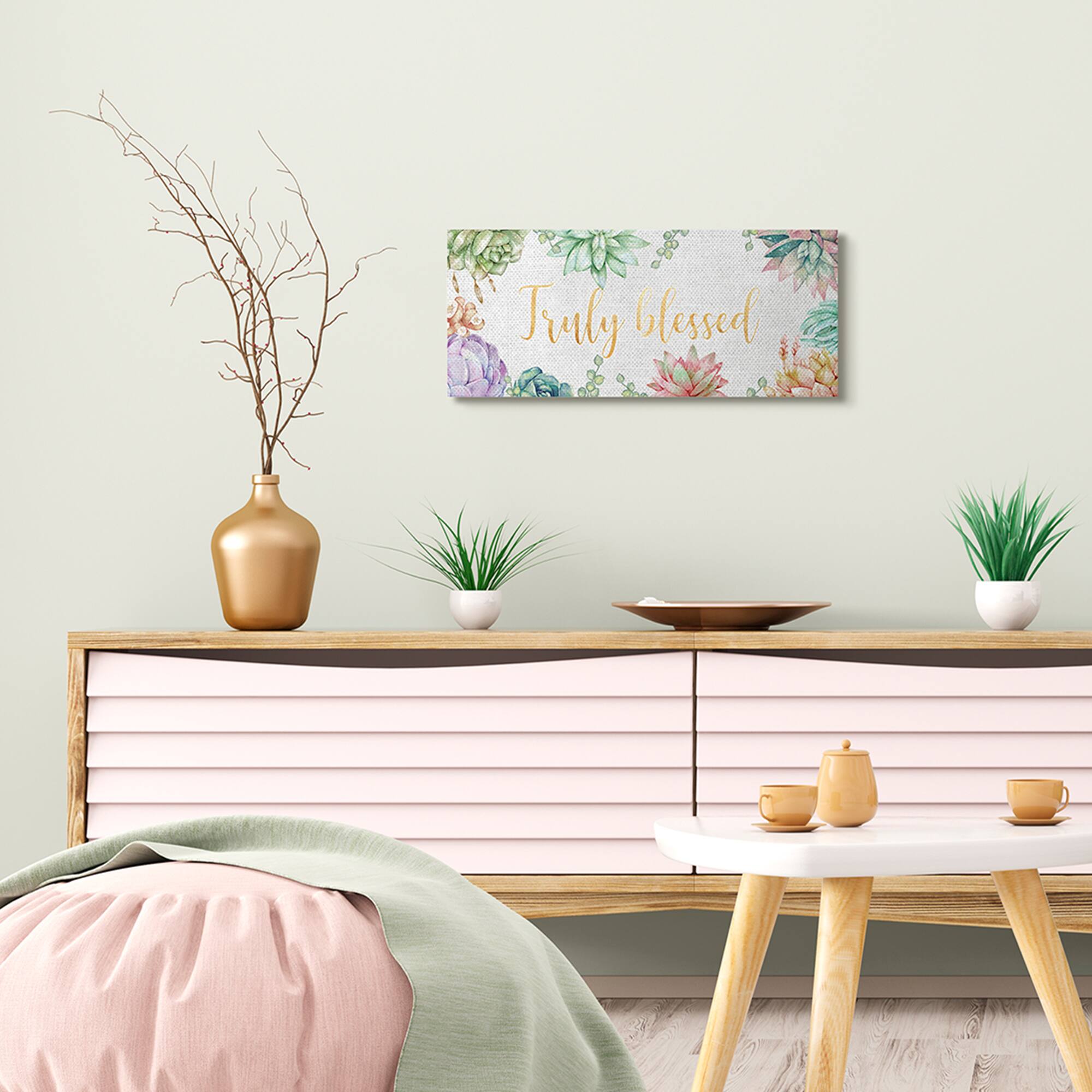 Stupell Industries Truly Blessed Sentiments Modern Succulent Greenery Canvas Wall Art