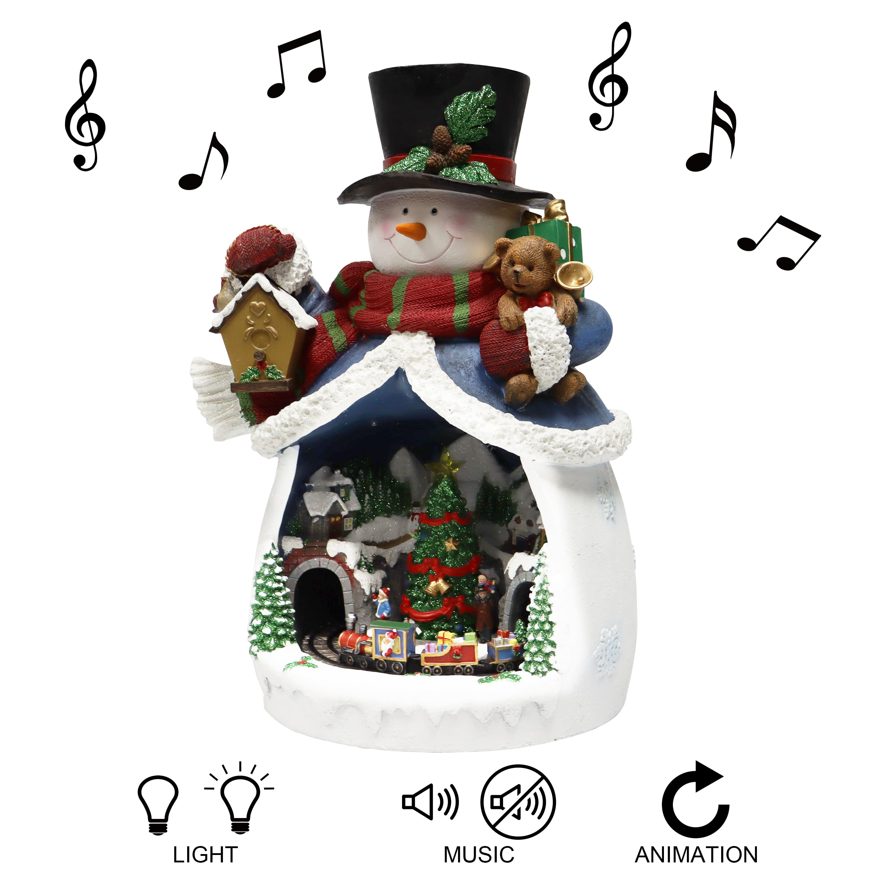 Moments in Time 18.7” Animated Snowman with Christmas Village Train Scene Décor