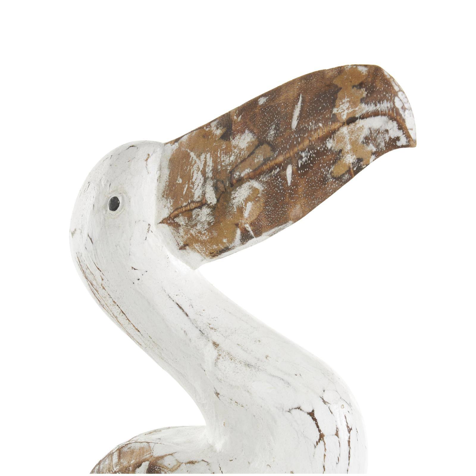 White & Brown Pelican Handmade Distressed Wooden Sculpture Set