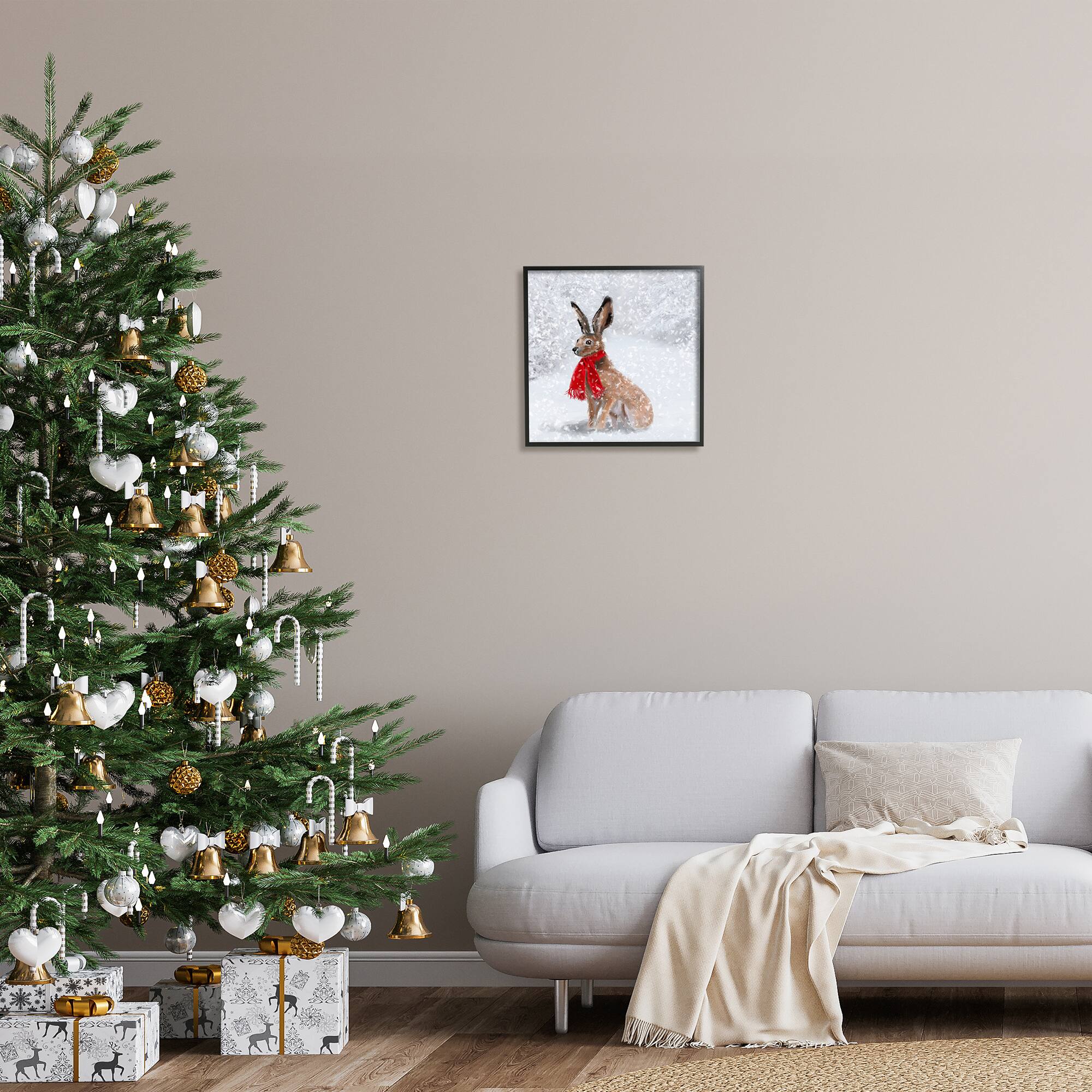 Stupell Industries Winter Rabbit Scarf Landscape Framed Giclee Art
