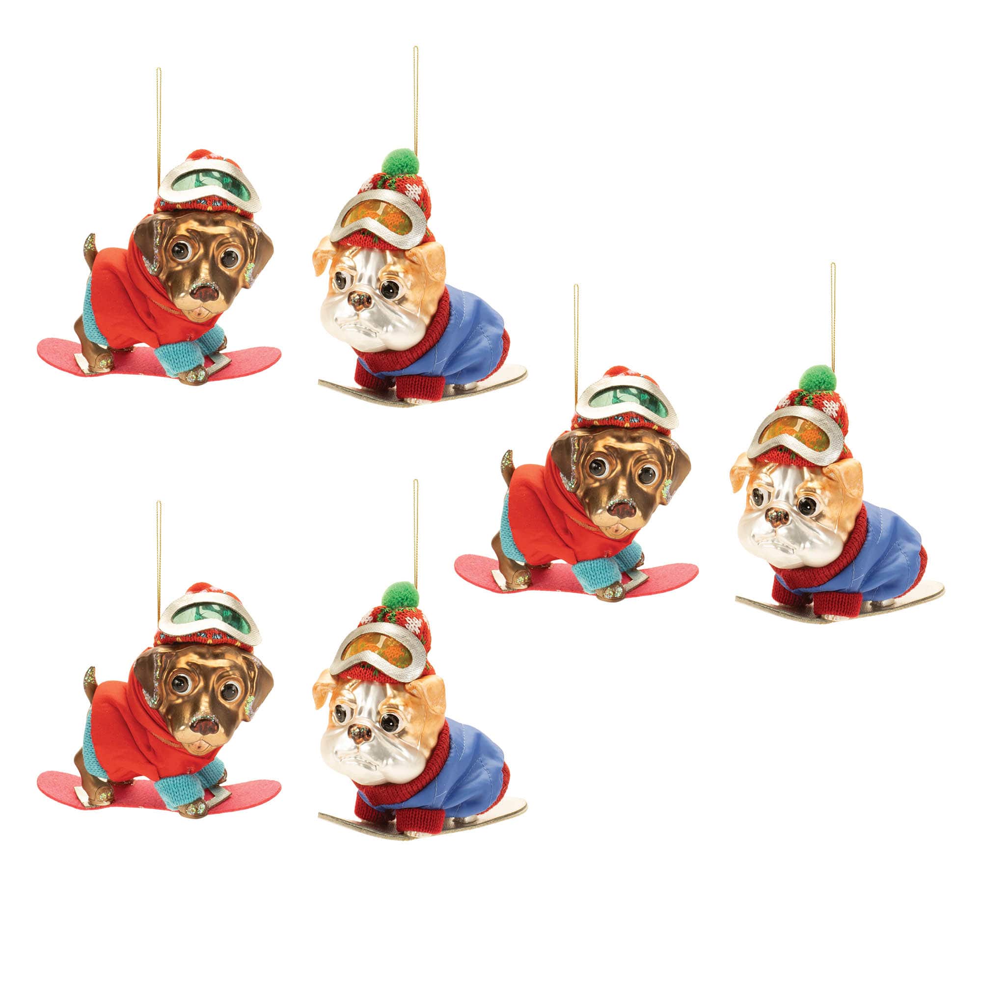 5" Glittered Snowboarding Dog Holiday Décor Set, 6ct.