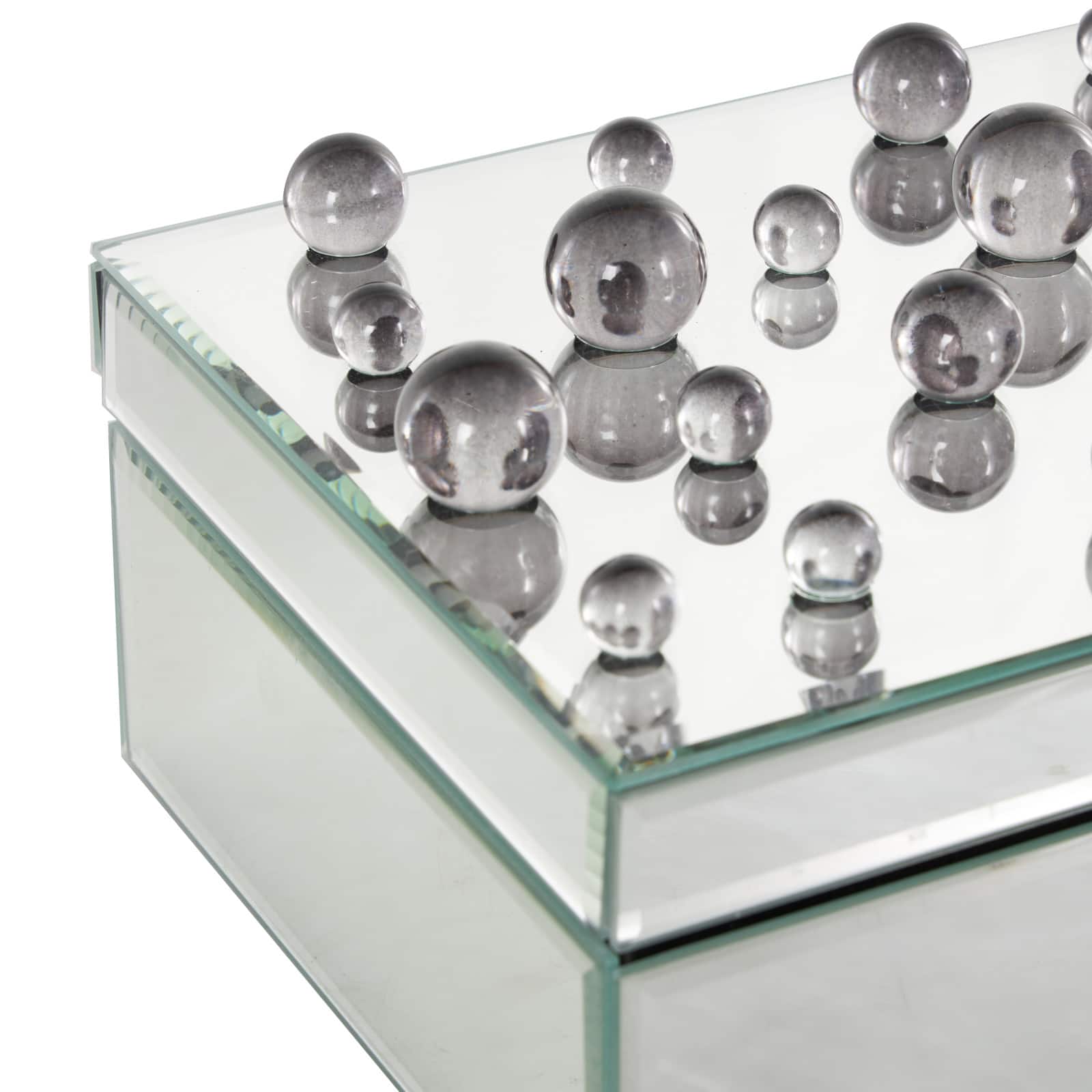 9.75" x 7" x 4.75" Silver Glass Mirrored Decorative Jewelry Box with Black Bubble Textured Balls