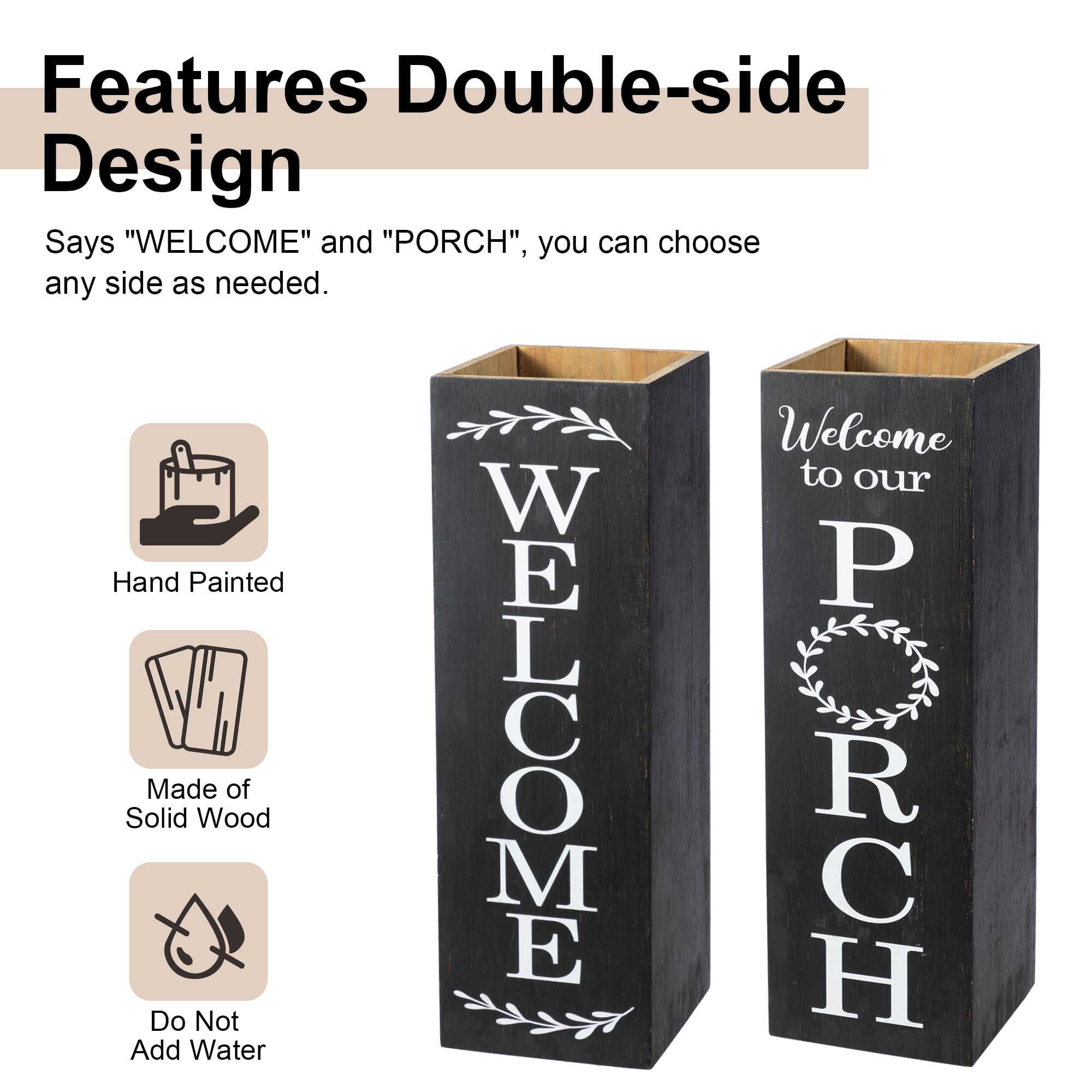 Glitzhome® 24" Double-Sided Solid Wood Black Boxed "WELCOME PORCH" Porch Sign