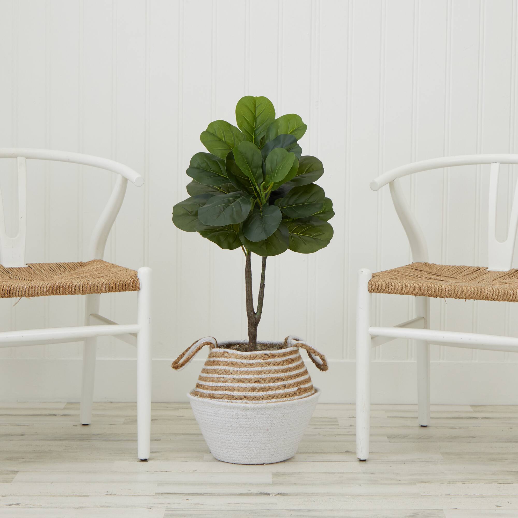 3ft. Artificial Fiddle Leaf Fig Tree With Handmade Cotton & Jute Woven Basket DIY Kit