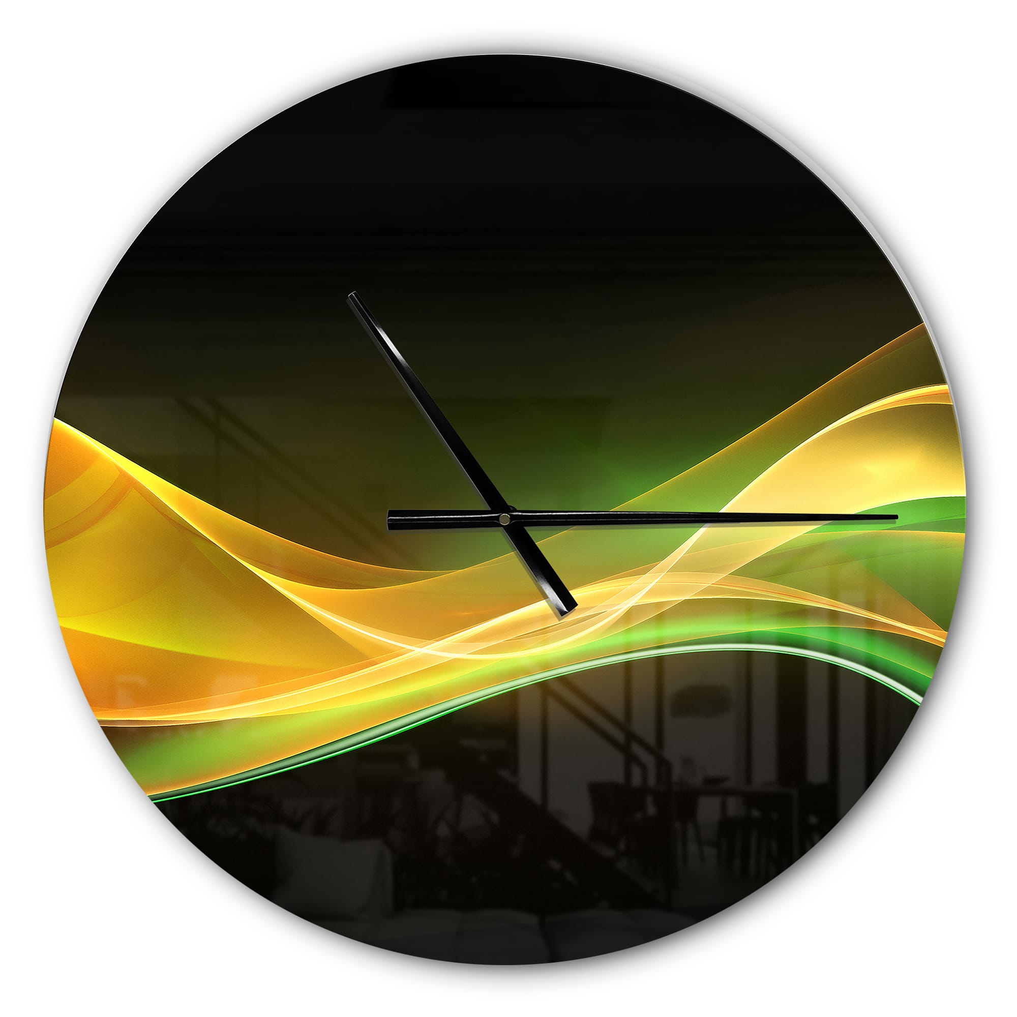 Designart 3D Gold & Green Wave Design Modern Wall Clock