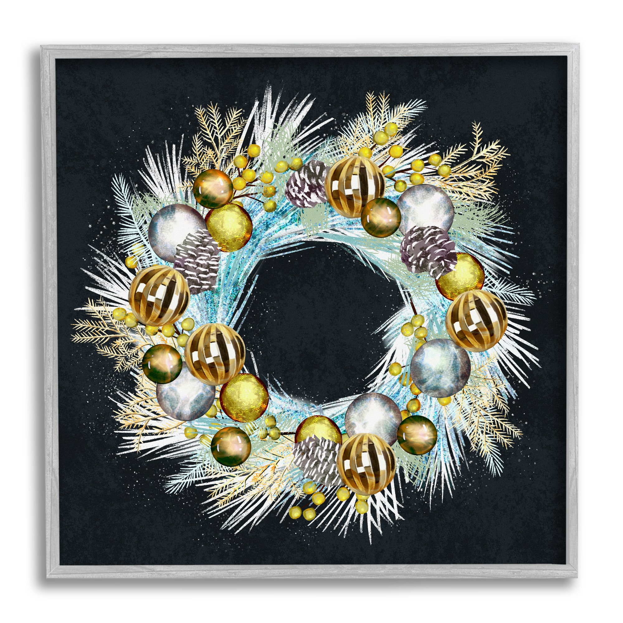 Stupell Industries Seasonal Ornaments Pine Wreath Framed Giclee Art