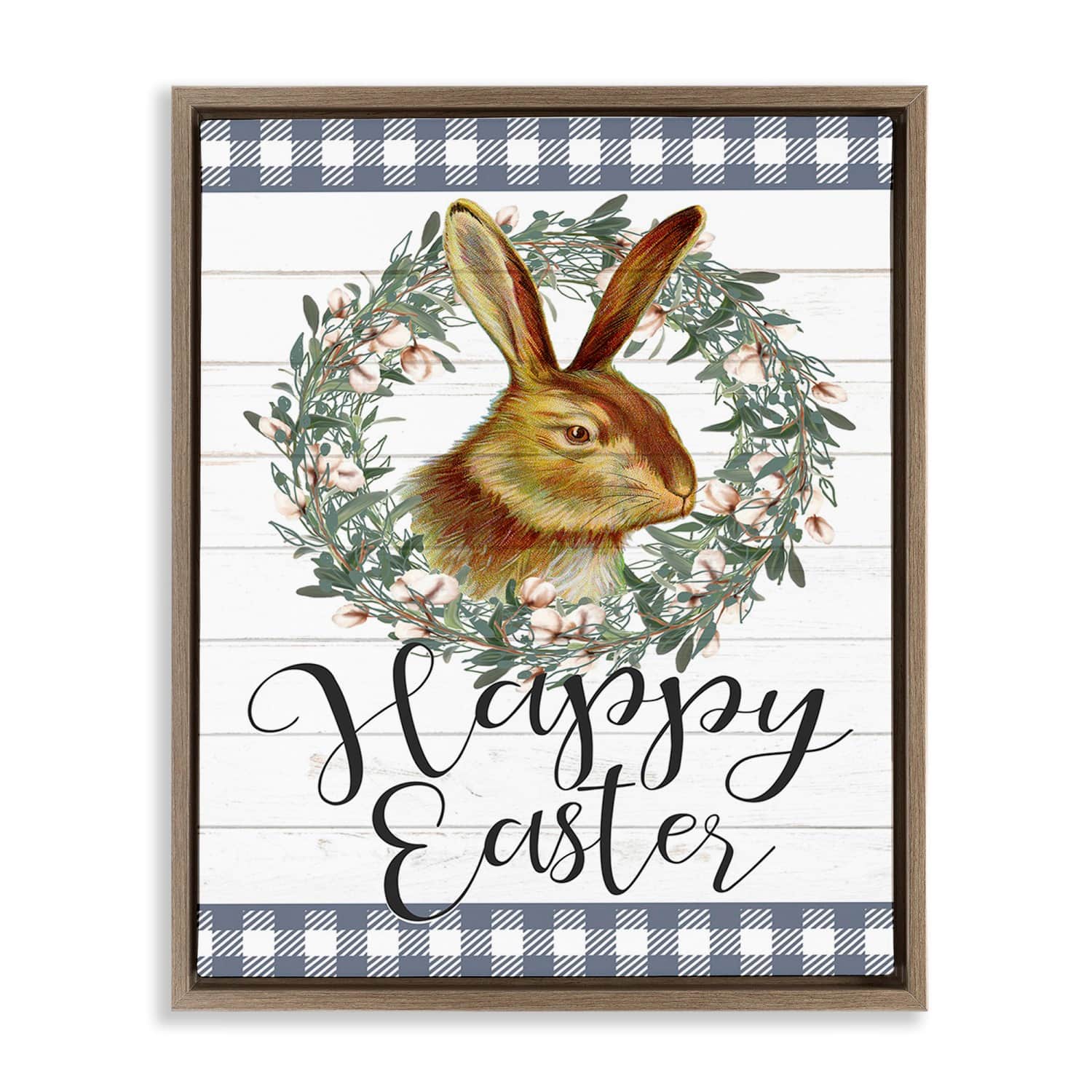 Stupell Industries Easter Bunny Wreath Phrase Floater Framed Art