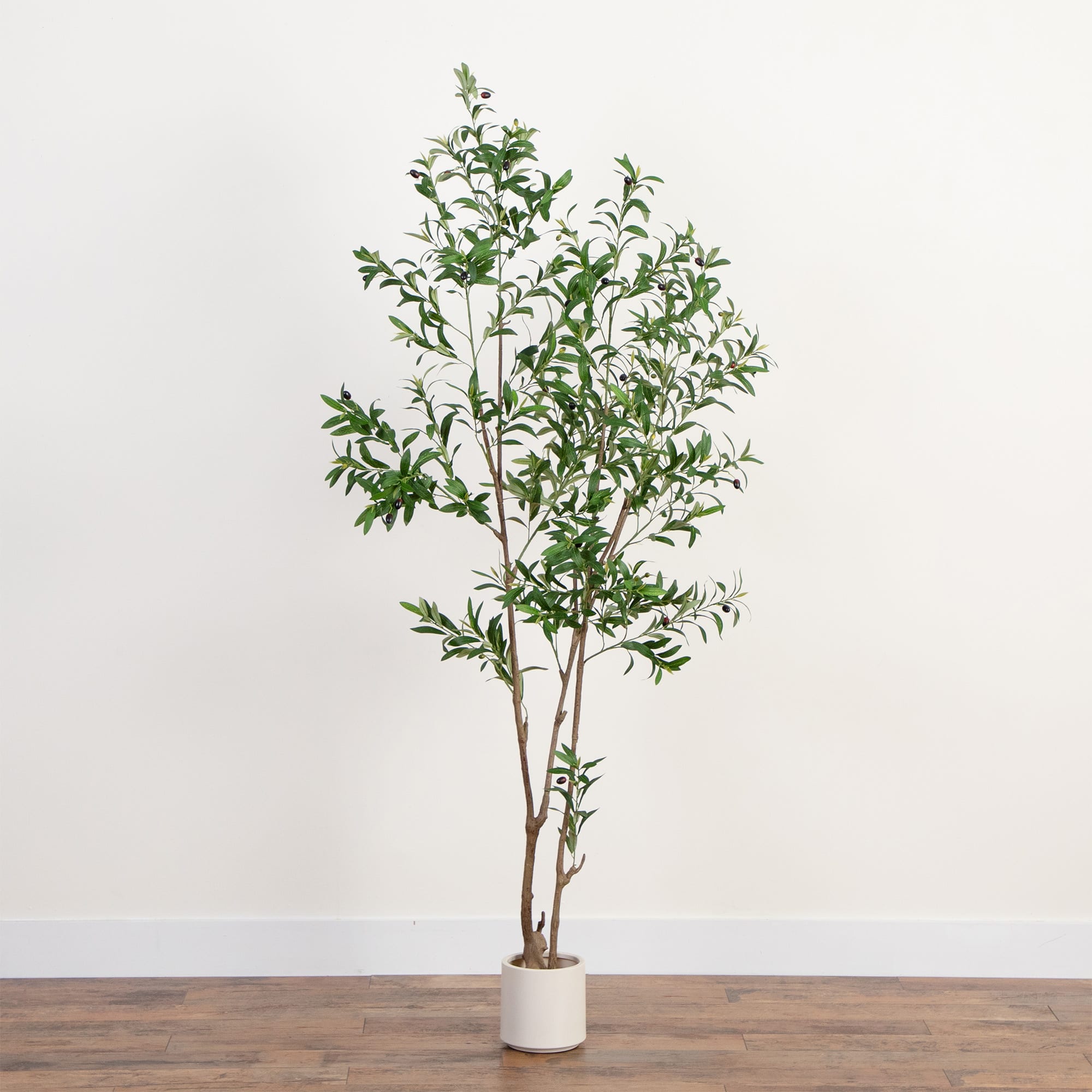 Artificial Minimalist Olive Tree in White Decorative Planter