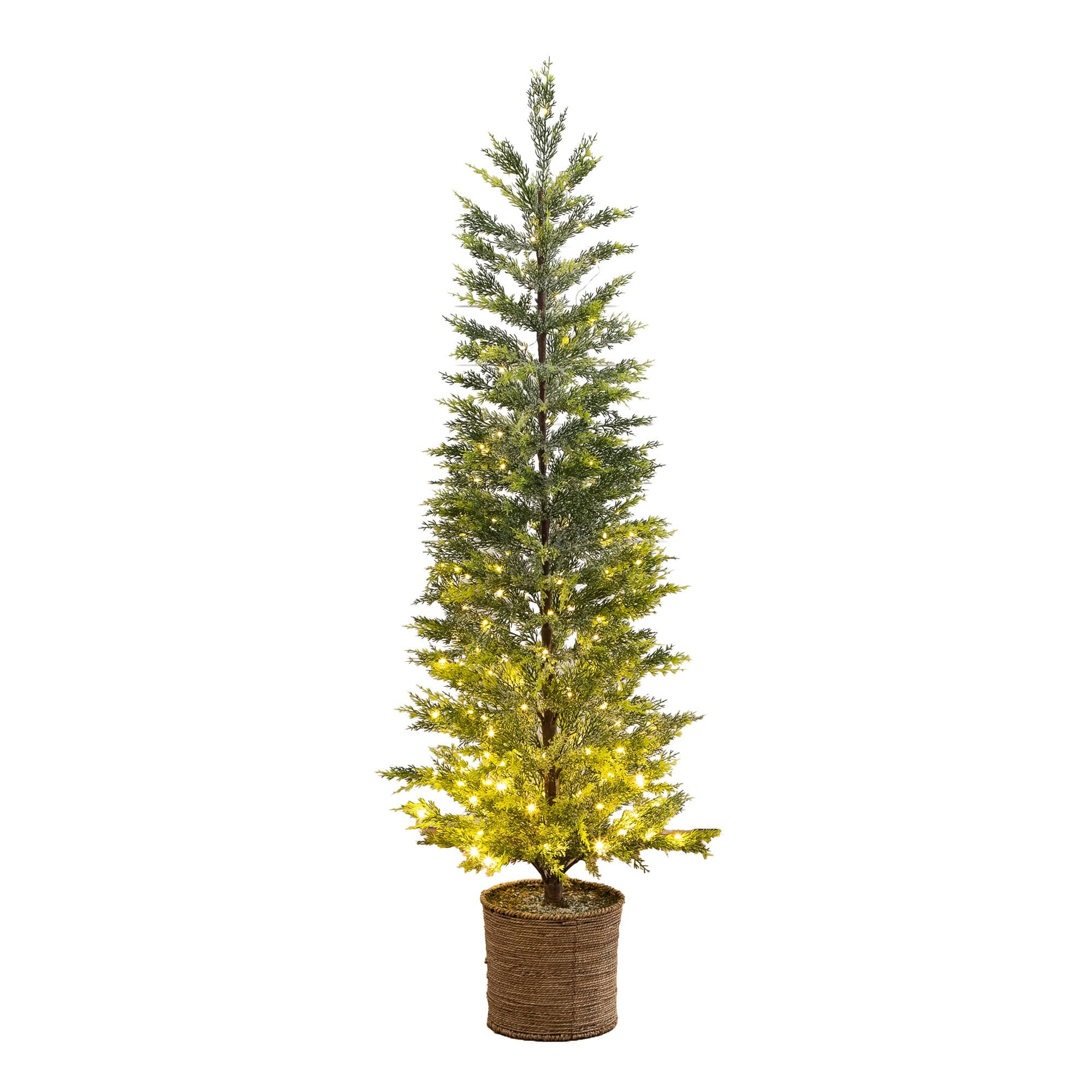 Nearly Natural 5ft. Pre-Lit Snowed Cypress Artificial Christmas Tree in Hyacinth Basket, Clear LED Lights