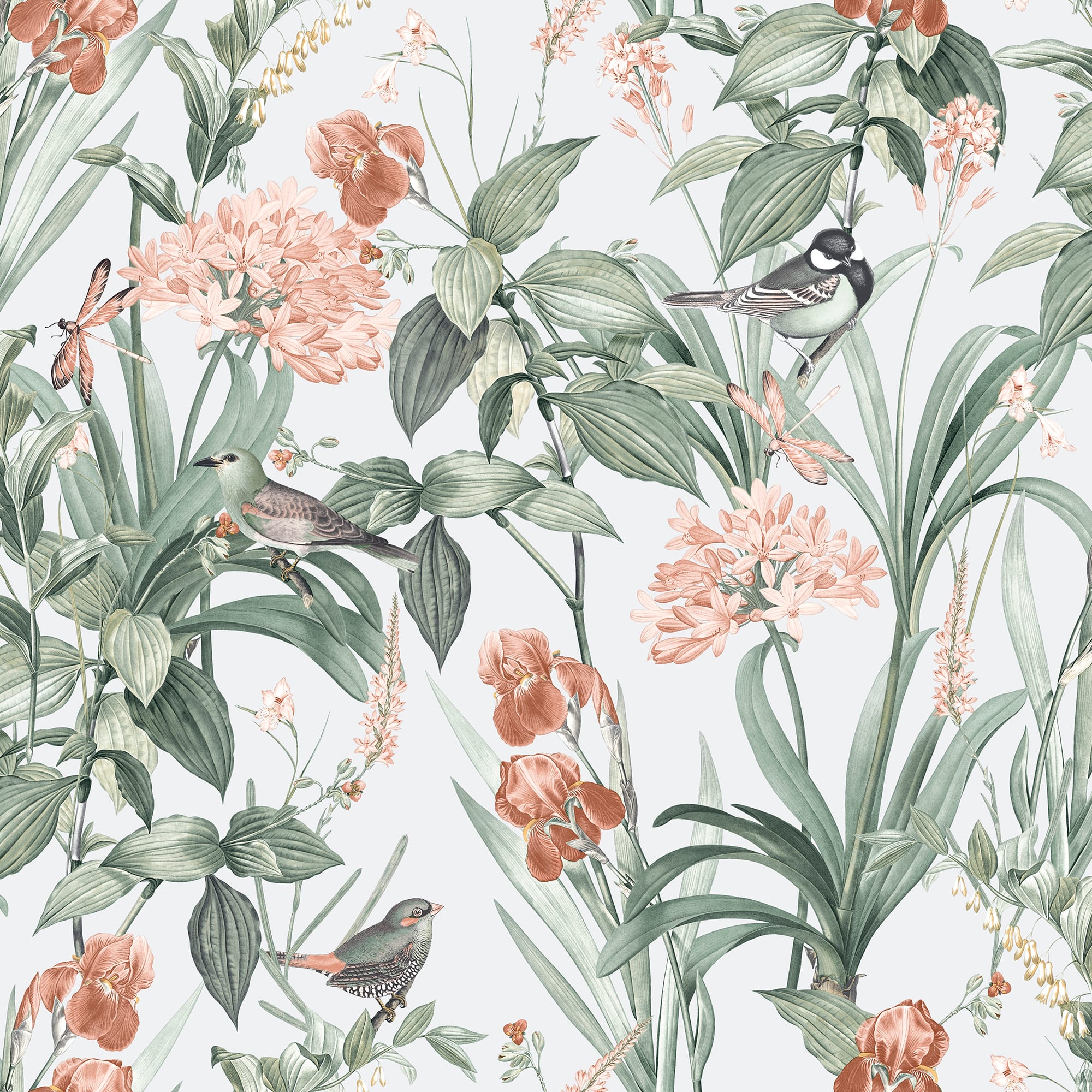 Designs Direct Mint Birds & Dragonflies Botanical Wallpaper