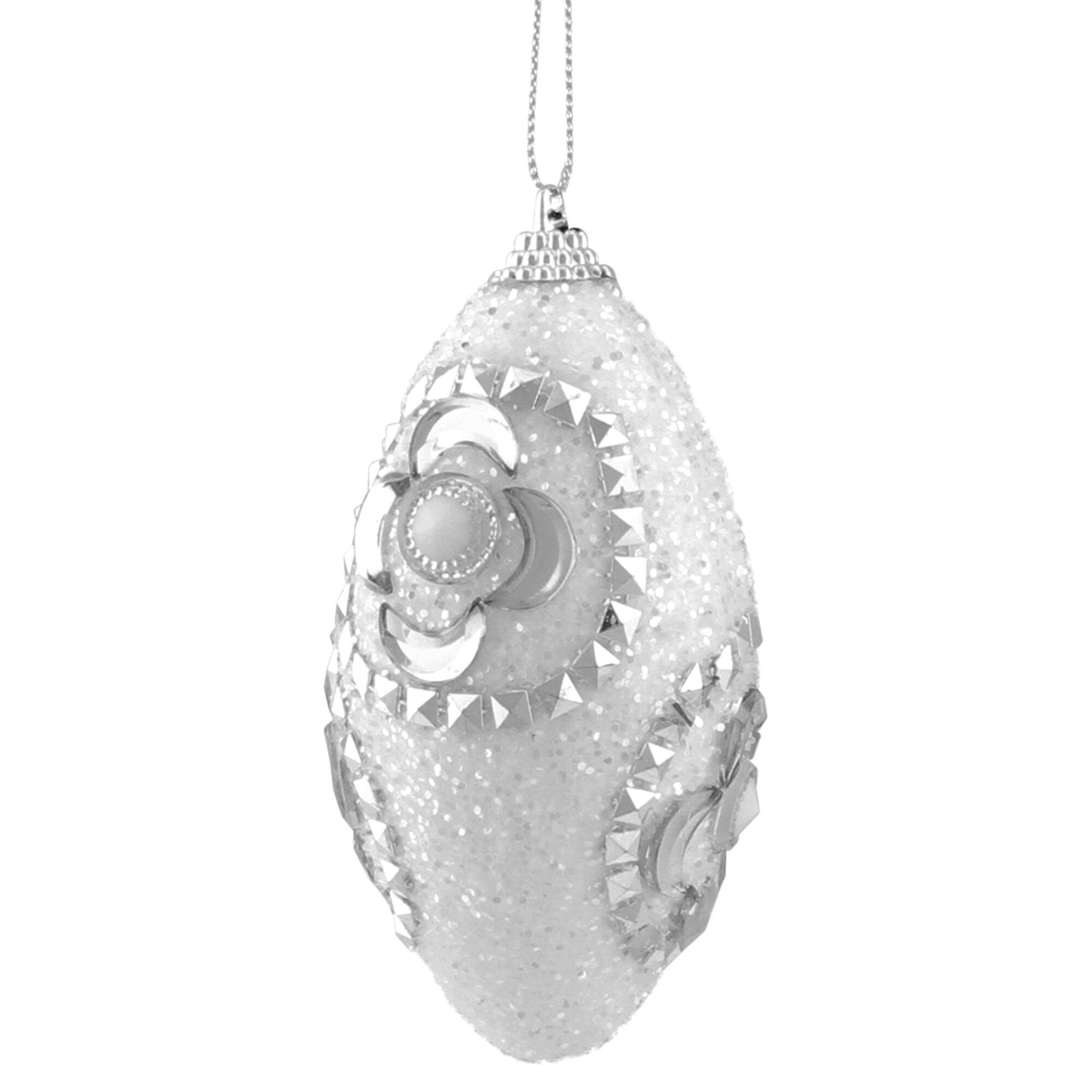 4ct. 4.5" White & Silver Rhinestone Glittered Shatterproof Christmas Finial Ornaments